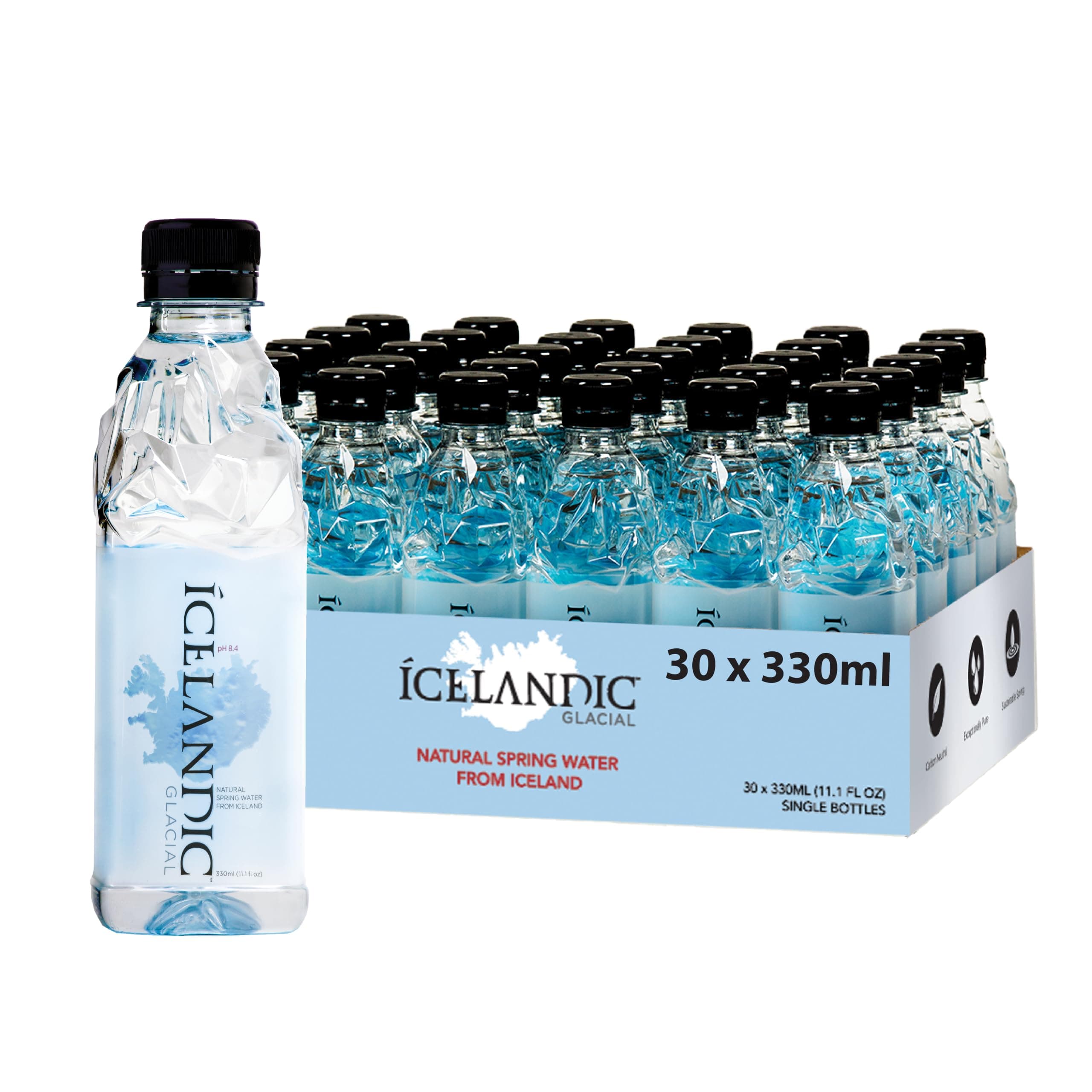 Icelandic Glacial Water, 330mL (Pack of 30) | Natural Spring Alkaline Water