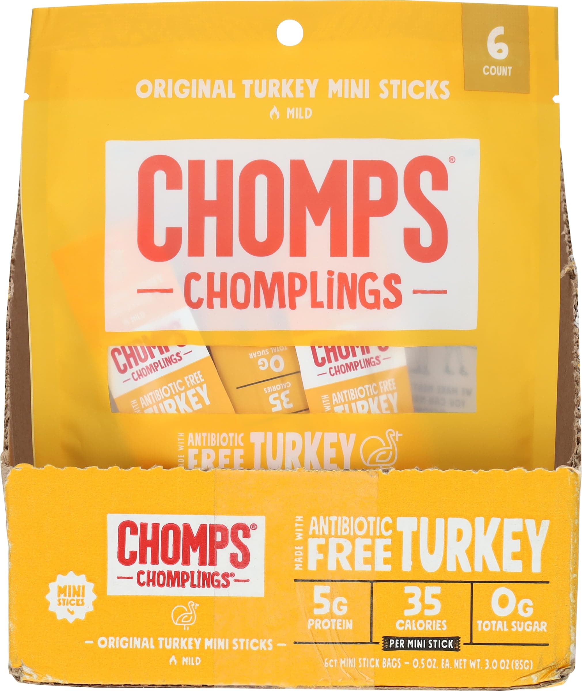Chomps Original Turkey Jerky Snack Mini Sticks, 6 Counts, Free Range, 3 Ounces (Pack Of 10)