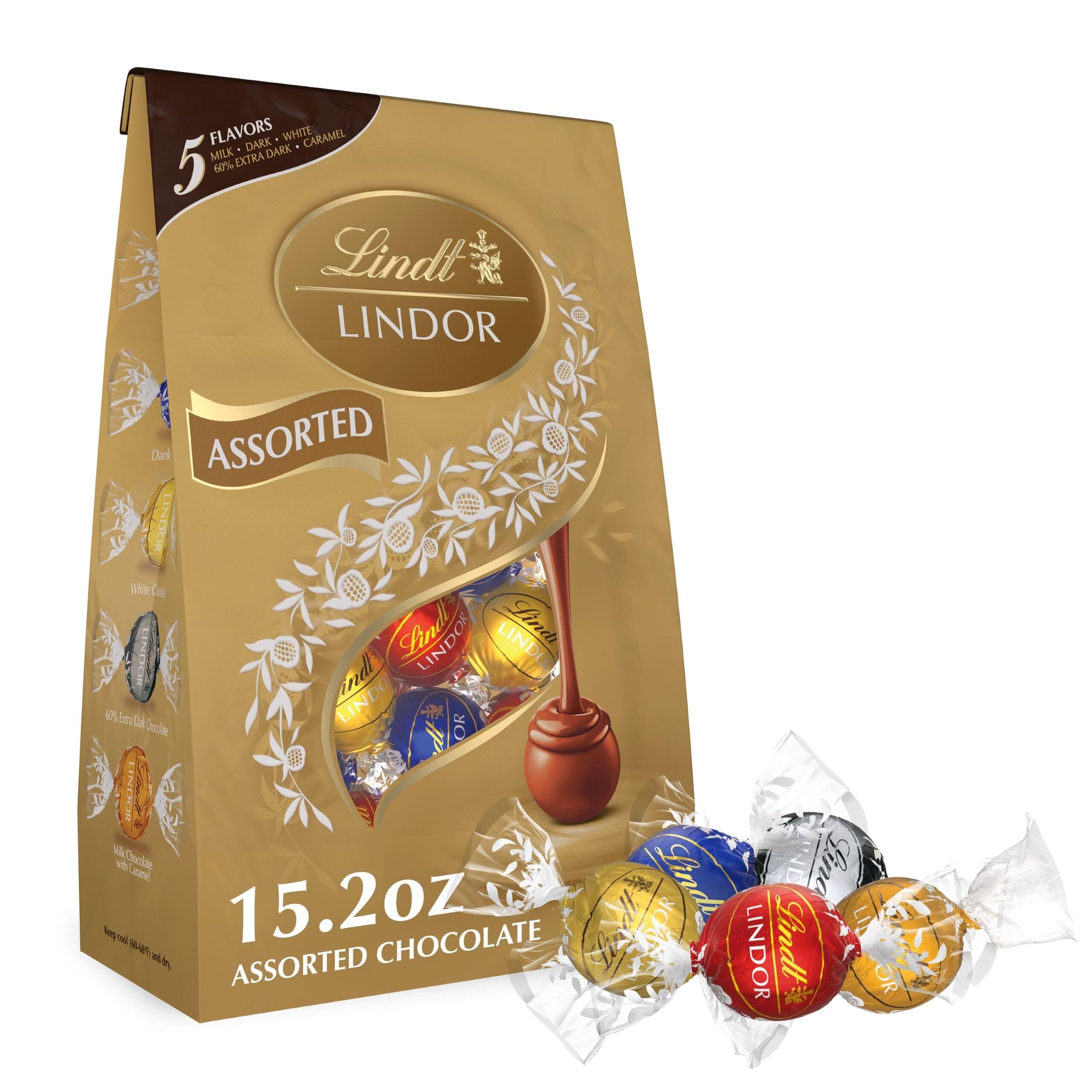 Lindt LINDOR Assorted Chocolate Candy Truffles, 15.2 oz. Bag