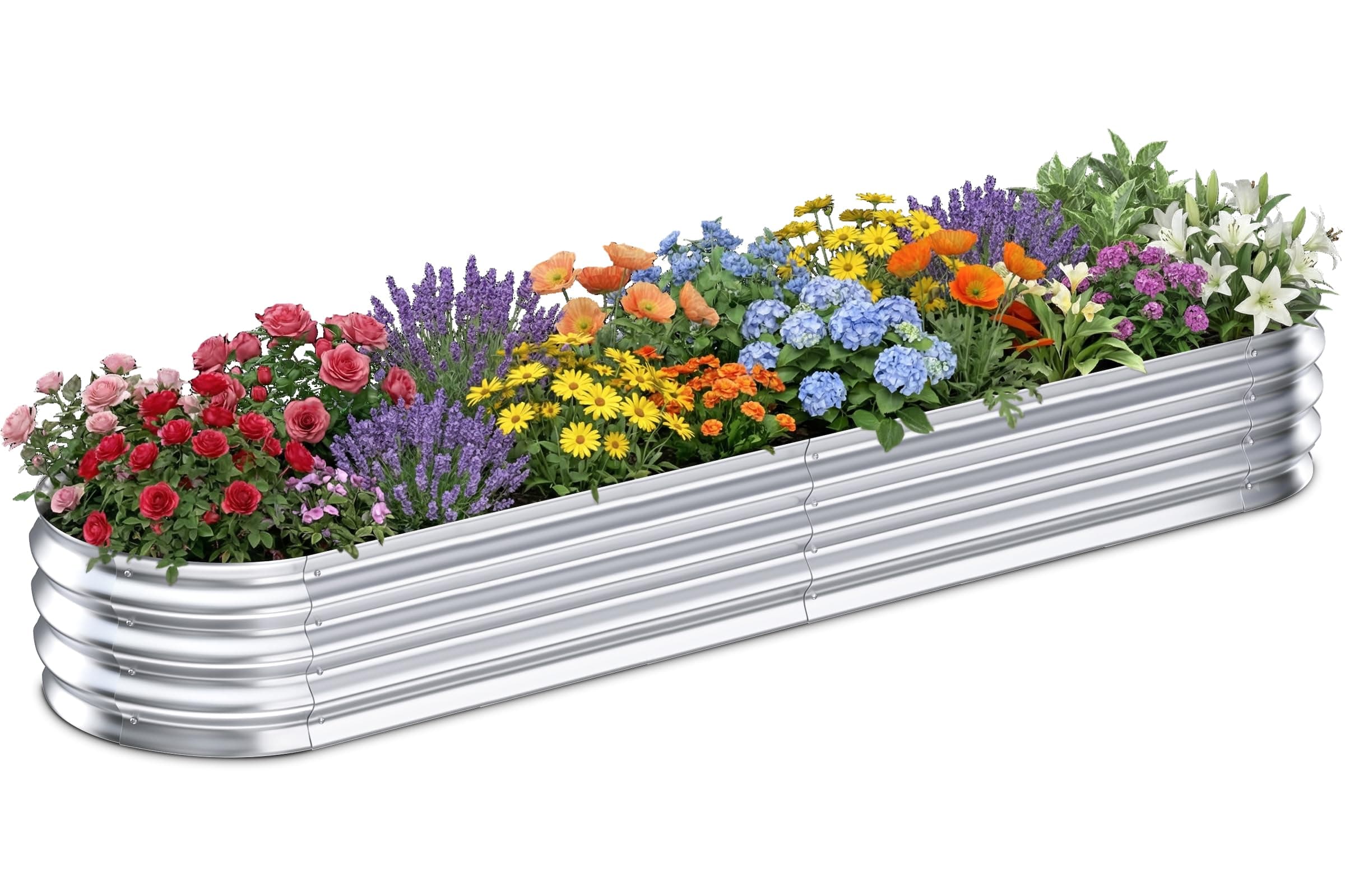 Tegarbed Galvanized Raised Garden Bed Outdoor, 8x4x1ft Metal Heavy Duty Planter Boxes for Gardening, Easy Assemble Large Oval Plant Container Kit for Vegetables, Flowers, Fruits, Silver, 1 Pack