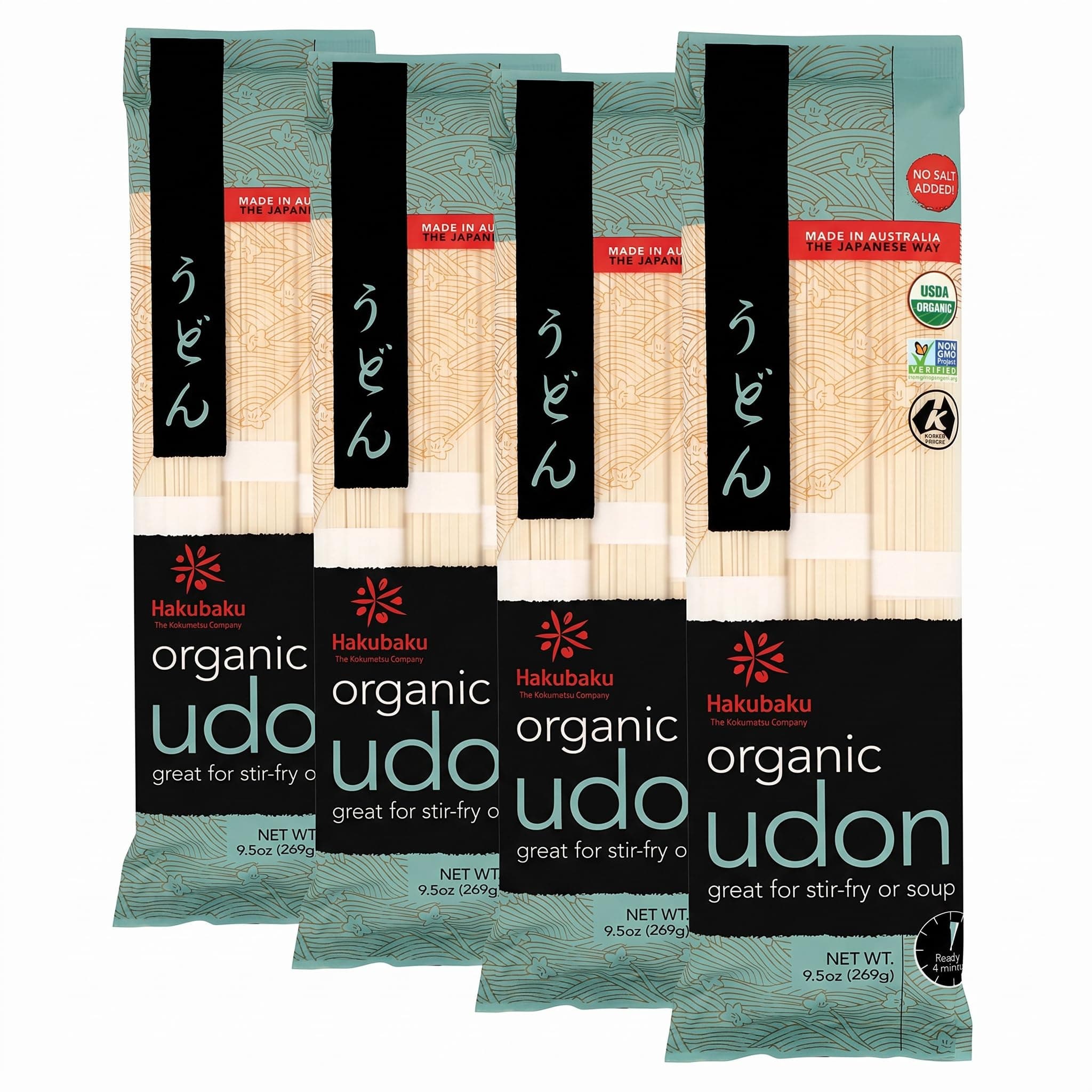 Hakubaku Organic Udon Wheat Noodle (9.5 OZ)(Pack of 4)