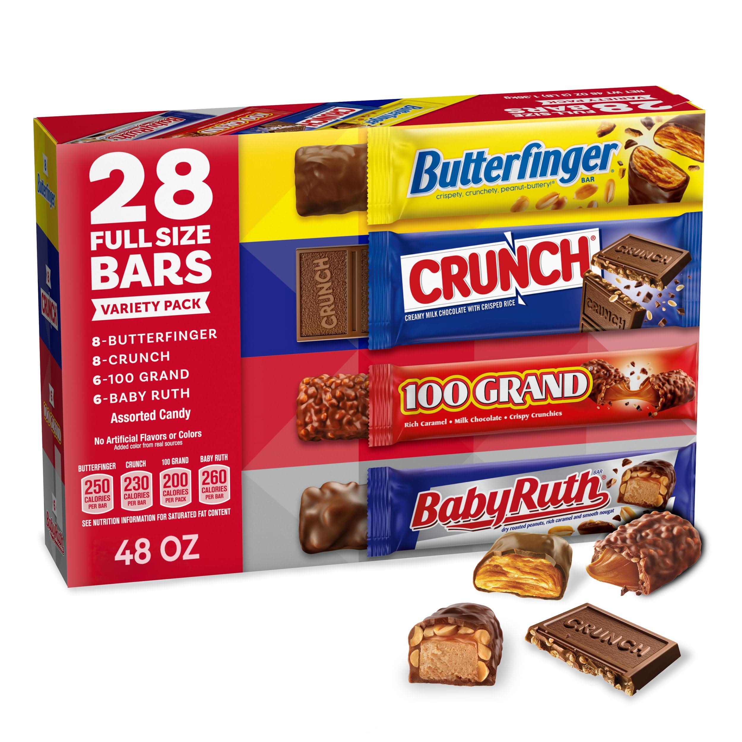 Assorted Butterfinger, CRUNCH, Baby Ruth, 100 Grand Candy Bars 28 Ct, 48 Oz | Full size candy variety pack, chocolate-y individually wrapped candy bars for sharing with candy lovers