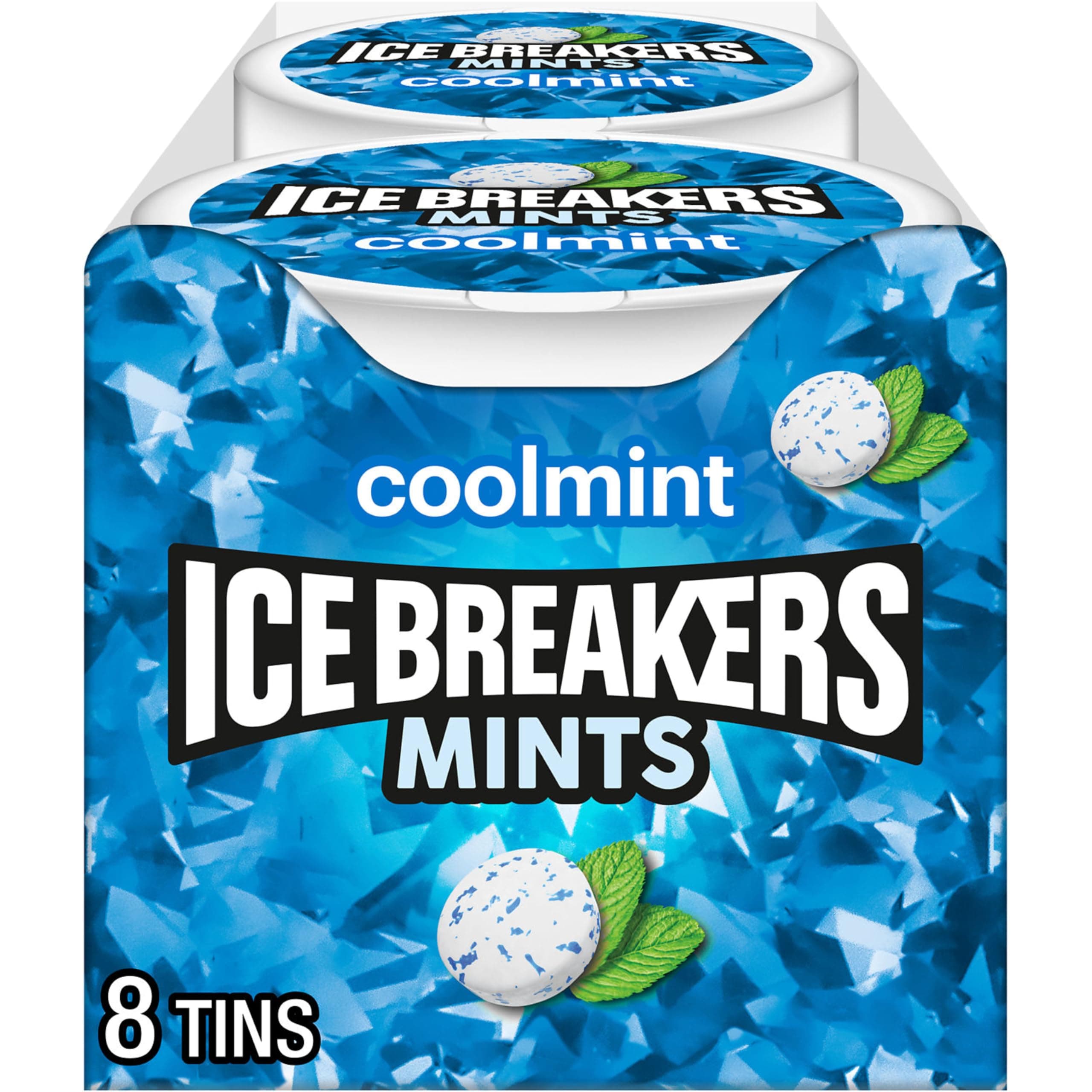 ICE BREAKERS Coolmint Flavored Sugar Free Mints Pucks, 1.5 oz (8 Count) | Coolmint Sugar-Free Mints with Flavor Crystals, Pocket Tins for Desk Drawers, Cars, Travel and Fresh Breath, 8 ct
