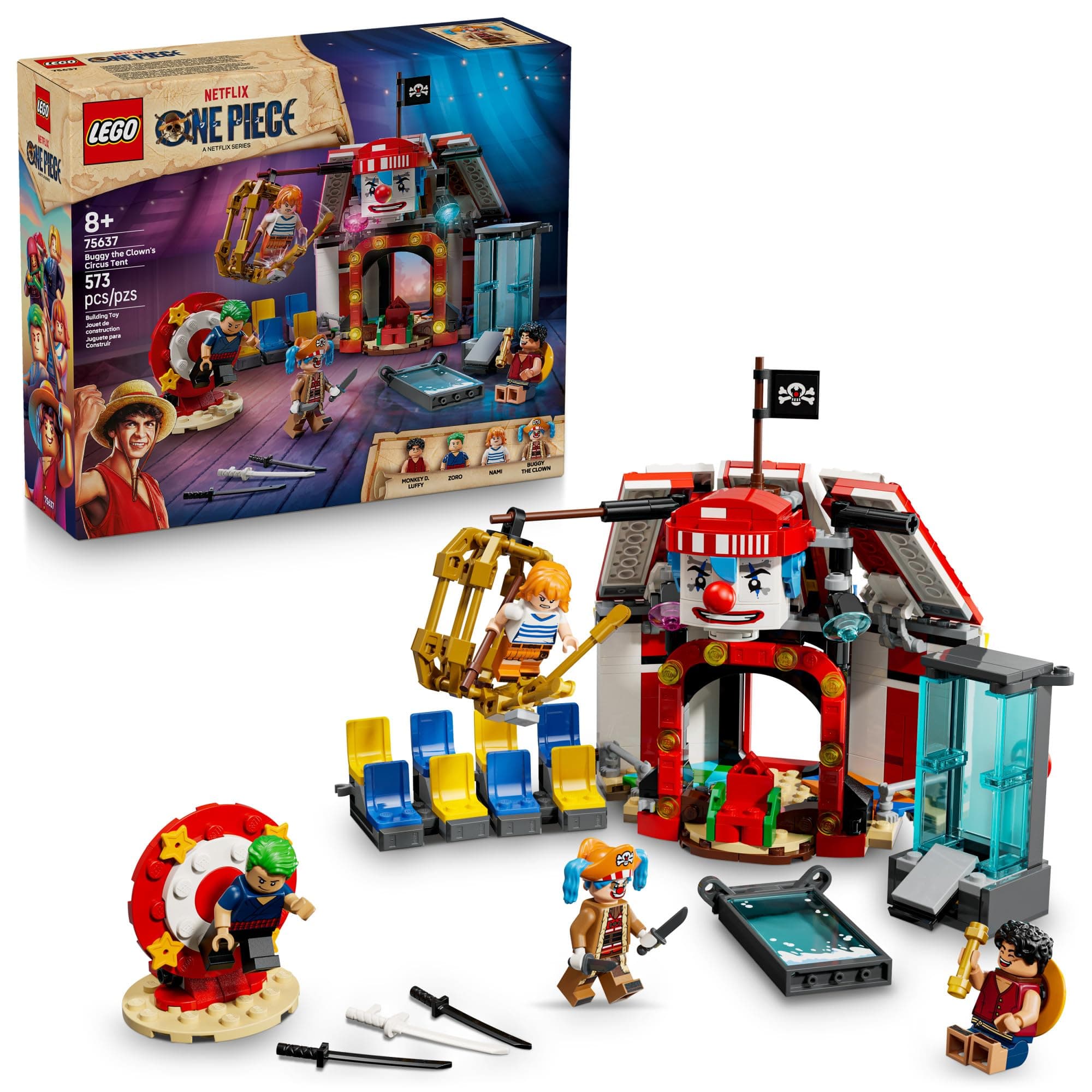 LEGO ONE PIECE Buggy the Clown’s Circus Tent Building Blocks - Creative Building Toy for Boys & Girls, 8+ - 4 Toy Figures & Playset for Pretend Play - Gift Idea for Birthdays & Anime Fans - 75637