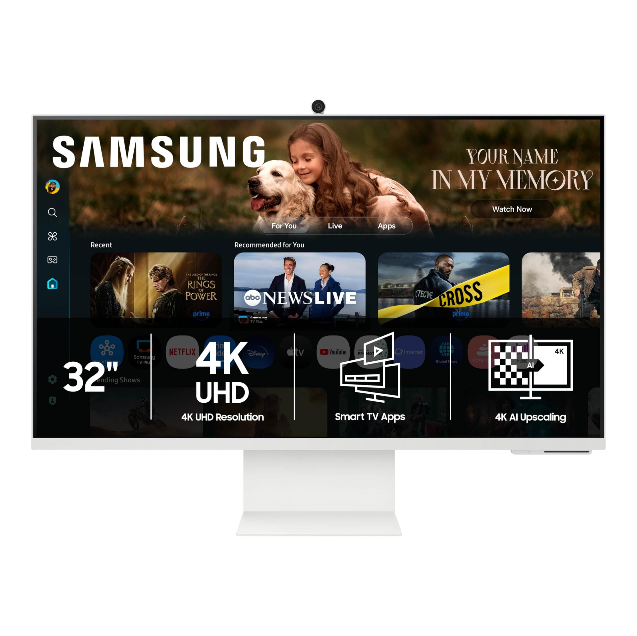 Samsung 32” M8 (M80F) Series 4K UHD Smart Monitor | Samsung Vision AI, Smart TV Apps, Gaming Hub, USB-C, HDMI and USB-A, White (LS32FM803UNXZA)