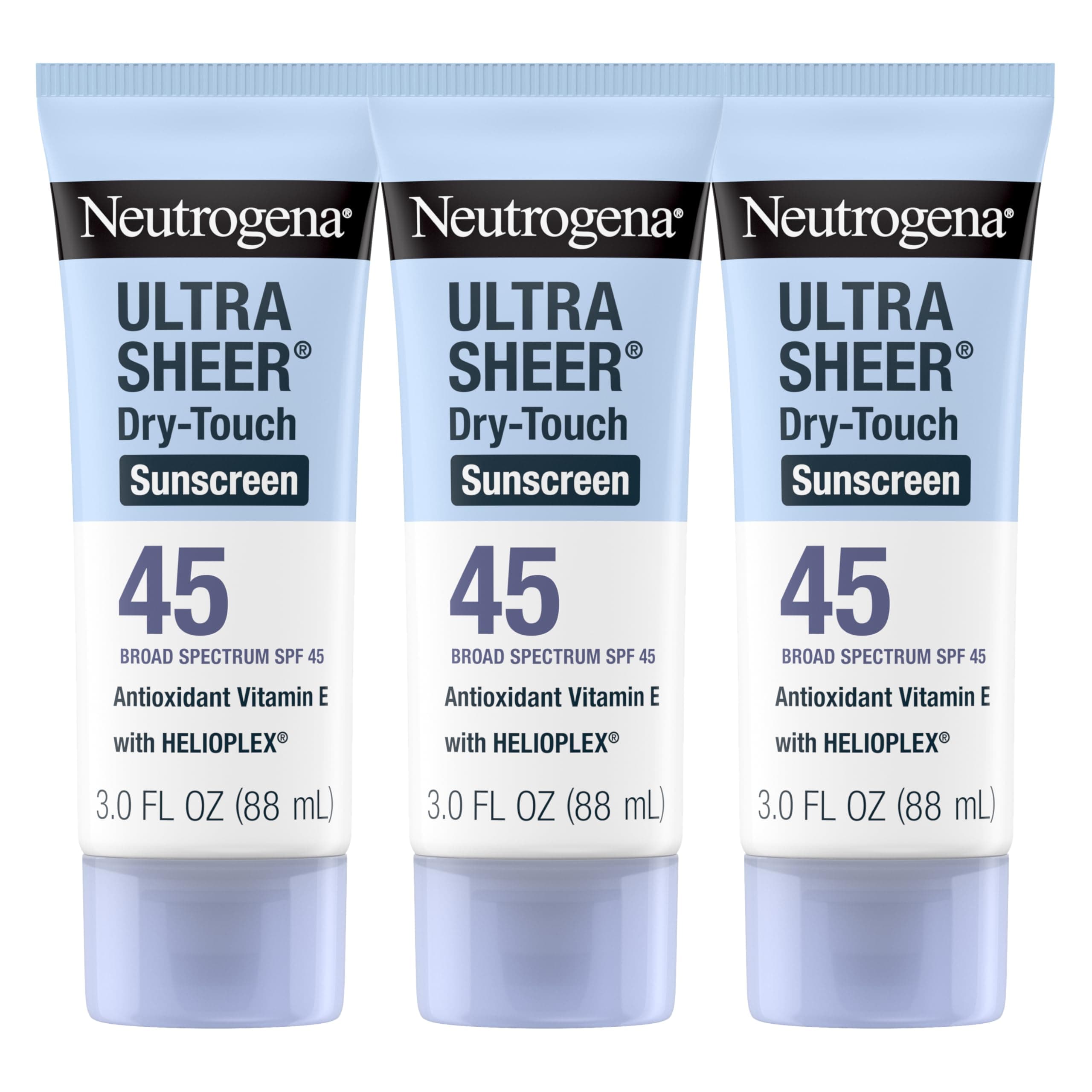 Neutrogena Ultra Sheer Dry Touch Sunscreen Lotion SPF 45, 3 x 3 fl. oz | Face & Body Sunscreen, UVA/UVB Protection, Lightweight, Water-Resistant up to 80 Mins, PABA-, & Oxybenzone-Free