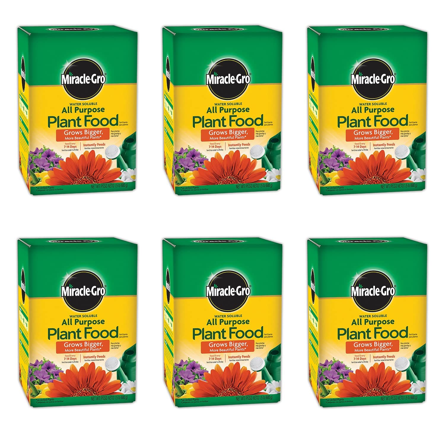 Miracle-Gro Water Soluble All Purpose Plant Food, 1.5 lbs. (6-Pack) | Fertilizer For All Indoor or Outdoor Plants including Roses, Flowers, Vegetables, Houseplants, Trees, and Shrubs