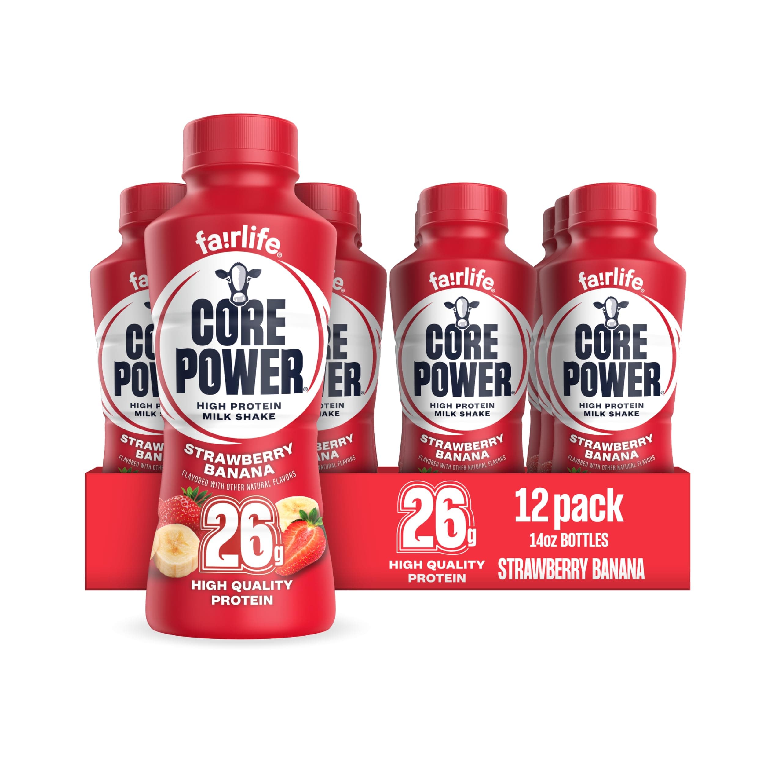 Core Power Fairlife 26g Protein Milk Shakes, Ready To Drink for Workout Recovery, Strawberry Banana, 14 Fl Oz (Pack of 12)