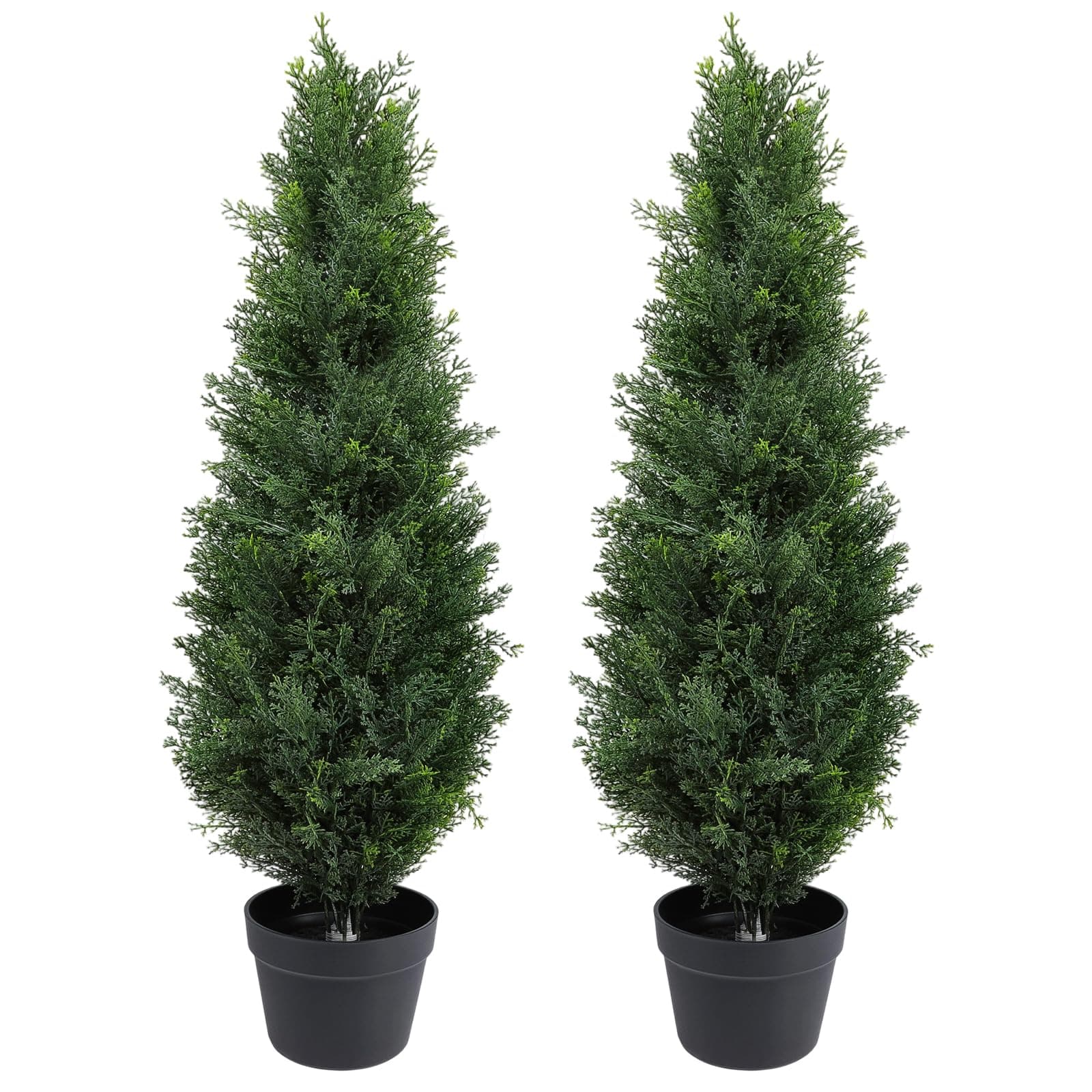 Artificial Topiary Cedar Trees 3FT Tall, Outdoor Indoor Faux Pine Shrubs Plants, Realistic Fake Plants Front Porch Decor, for Front Porch Decor Patio Offices Living Room, Set of 2