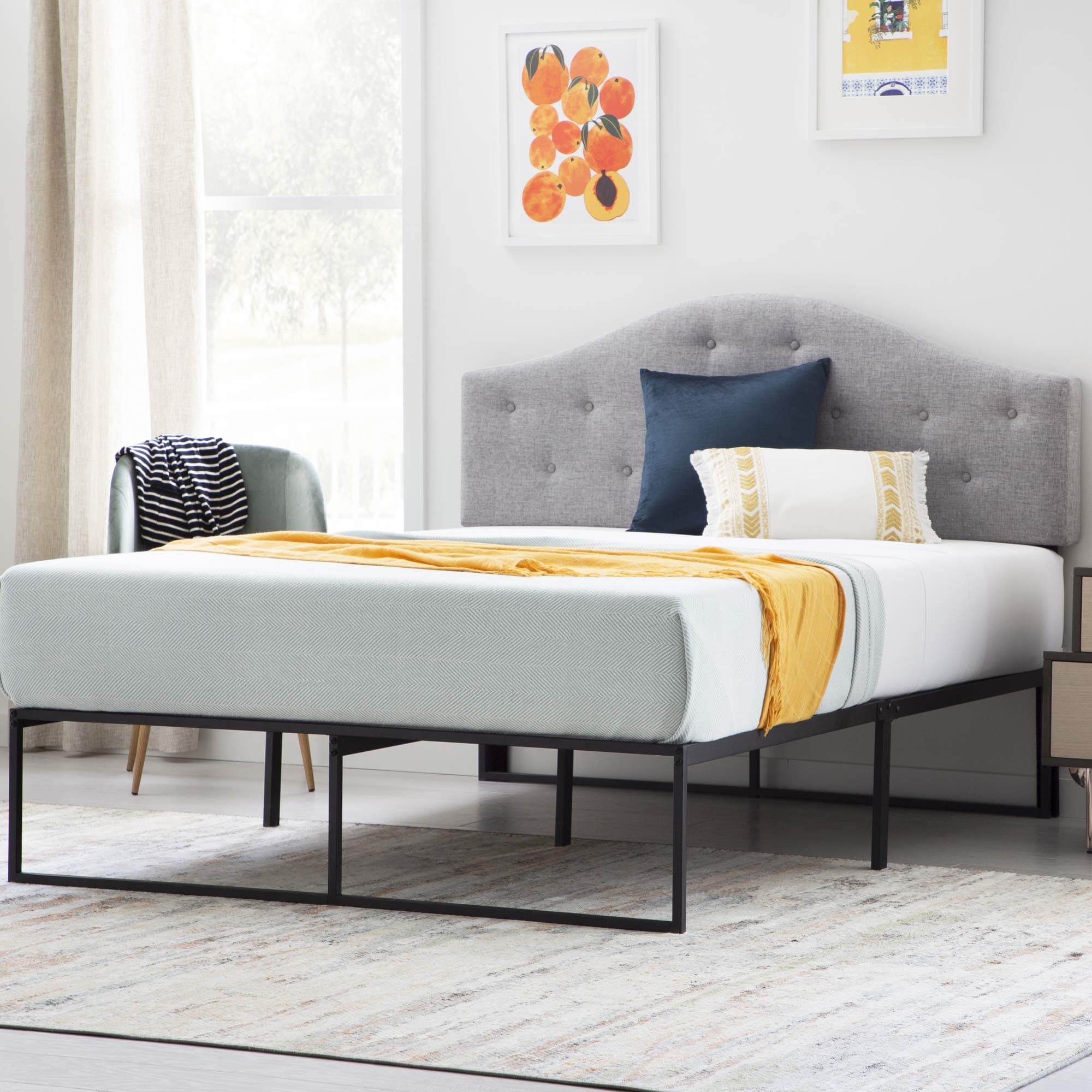 Linenspa 14 Inch Contemporary Metal Platform Bed Frame, Twin XL Size | No box spring needed, Underbed storage space, Easy assembly, Sturdy steel construction, Traditional design, Black