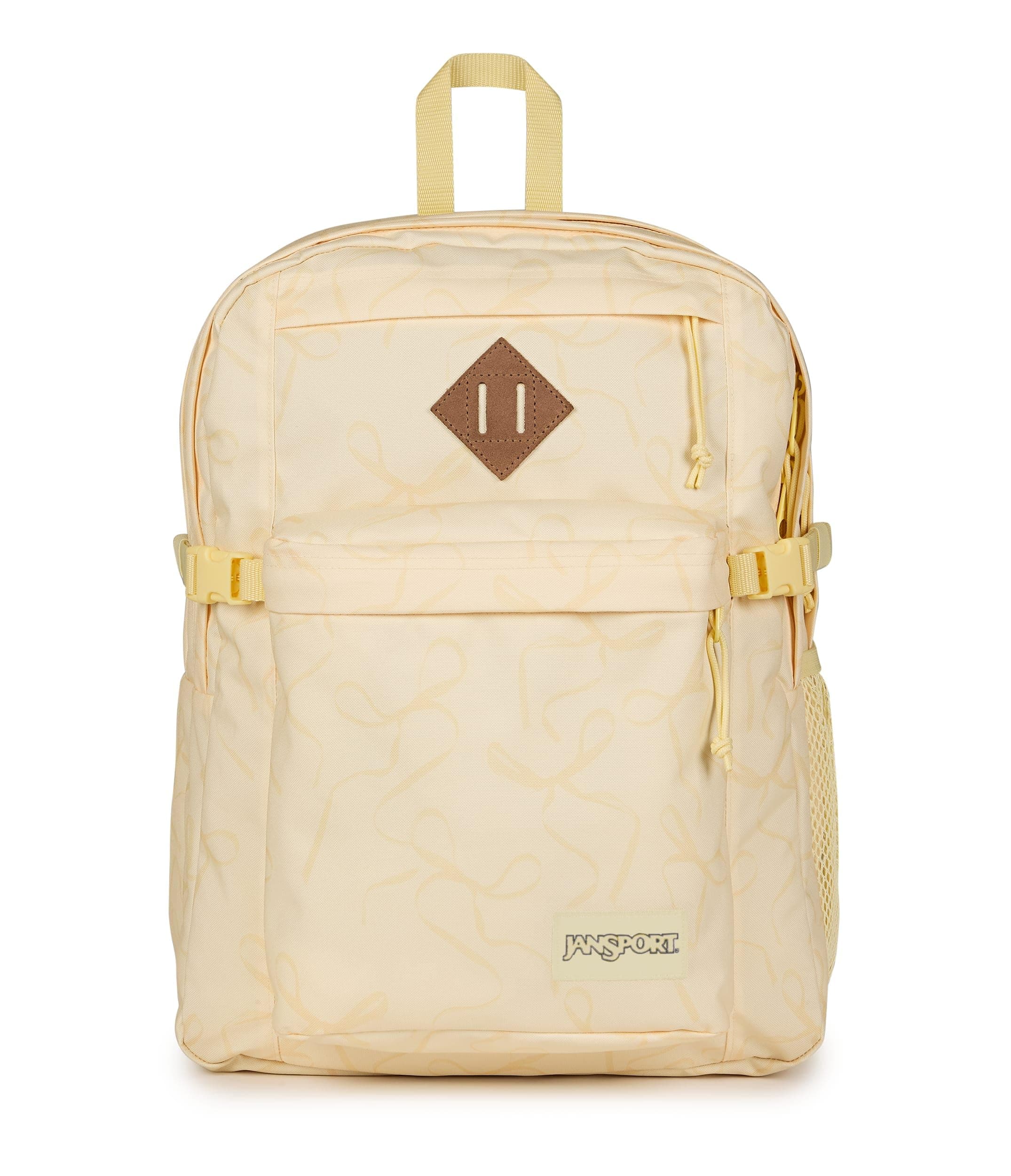 JanSport Main Campus Backpack - Travel or Work backpack w 15-Inch Laptop Sleeve and Dual Water Bottle Pockets, Rows Of Bows Natural/Lemon Ice
