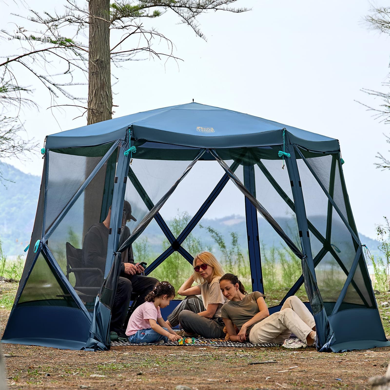 TIMBER RIDGE Easy Pop Up Gazebo Canopy Tent for Camping, 11.5 X 9.8 Ft | Portable Instant Screened House anopy with Netting for Backyard, Patio, Outdoor, Tailgating, Picnics, Blue