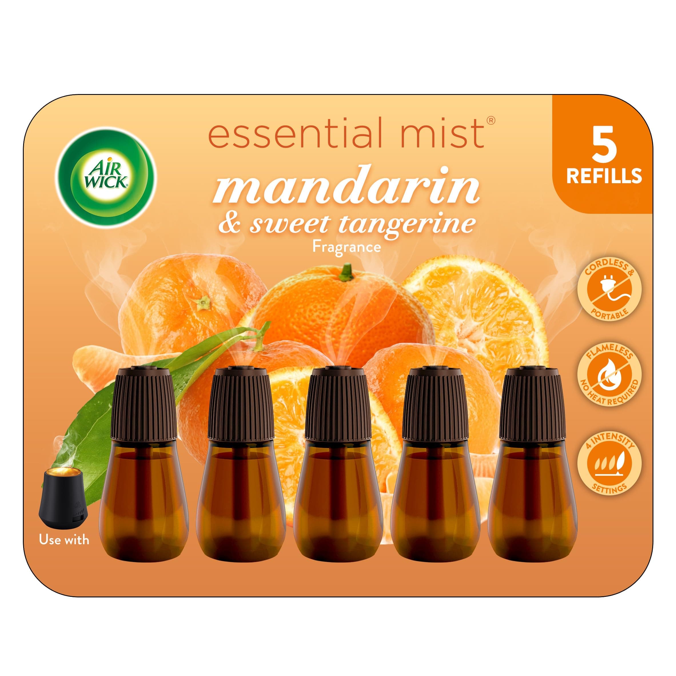 Air Wick Essential Mist Diffuser Oil Refill Mandarin & Sweet Tangerine,5ct | Air Wick Essential Mist Diffuser refills Mandarin & Sweet Tangerine scent, infused with Essential Oil, air freshener. 5 count