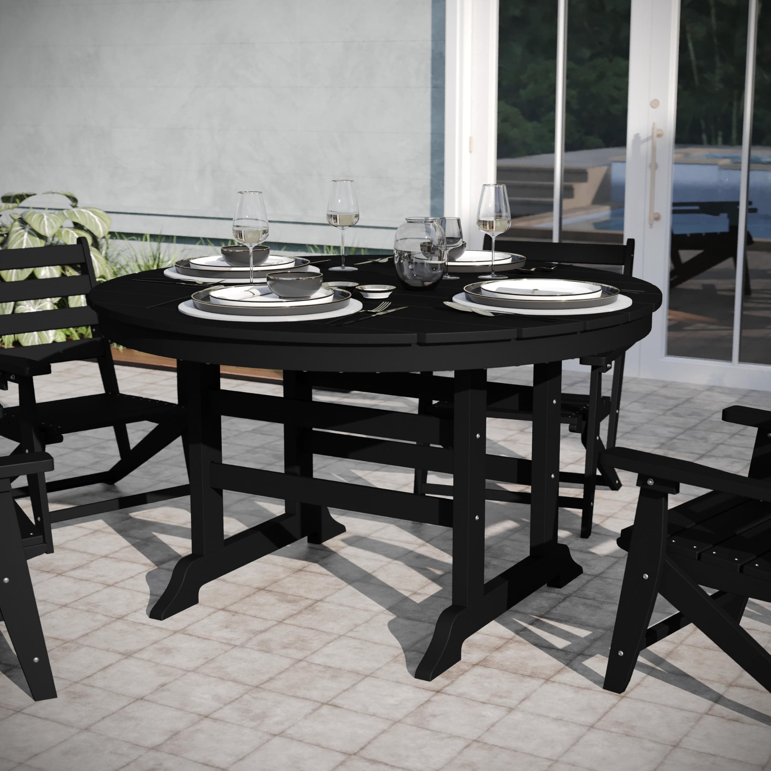 EMMA + OLIVER Elyria Outdoor Dining Table for 4, Adirondack Style Recycled HDPE All-Weather Table, UV Fade and Weather Resistant, 48" Round, Black