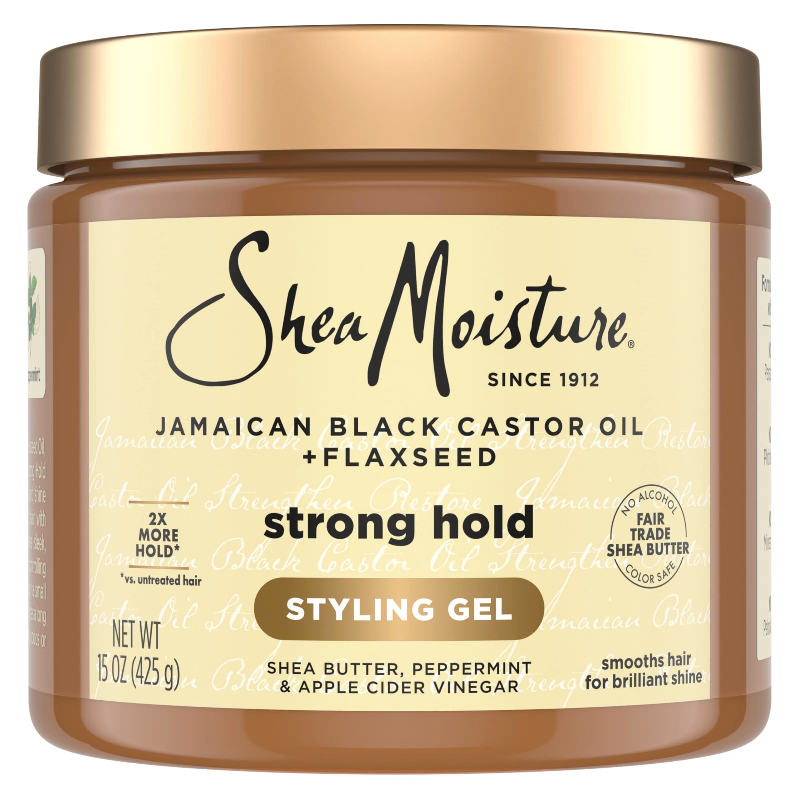 Shea Moisture Strong Hold Styling Gel with Flaxseed 15oz | Delivers all-day hold and frizz control with Jamaican Black Castor Oil, Shea Butter and Flaxseed.