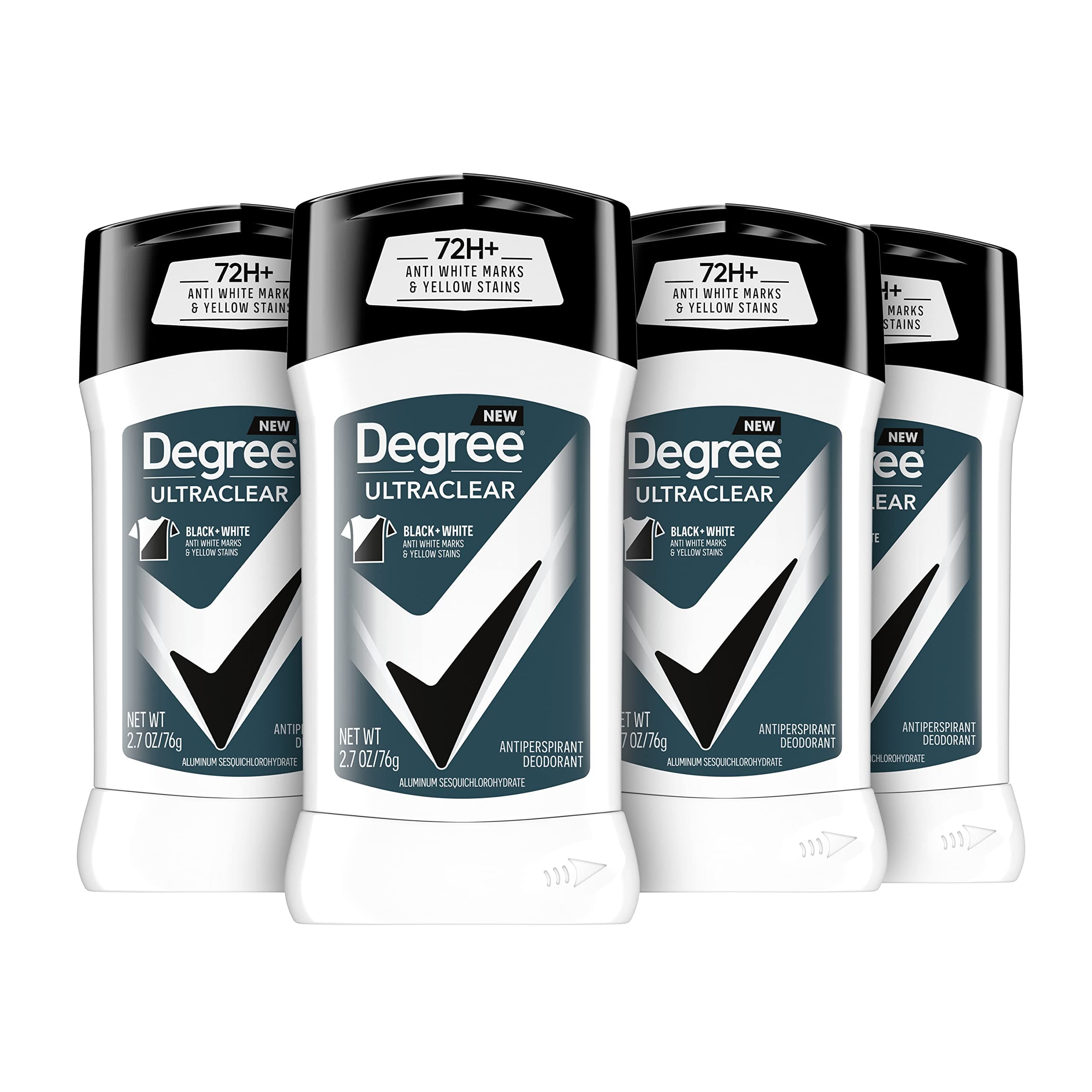 Degree Men UltraClear Antiperspirant Black + White Sweat & 4 Count 2.7 oz | 72-Hour Sweat & Odor Protection For Men With MotionSense Technology