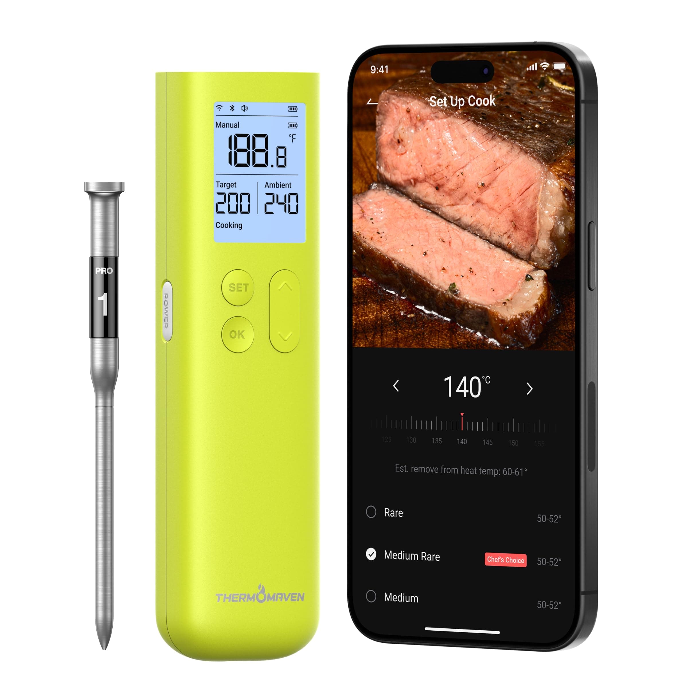 ThermoMaven Sub-1G Smart Wireless Meat Thermometer with Standalone Base | 10X Enhanced Signal and Stability, ±0.5℉ Certified Accuracy, WiFi Unlimited Range for BBQ, Oven, Smoker, Grill