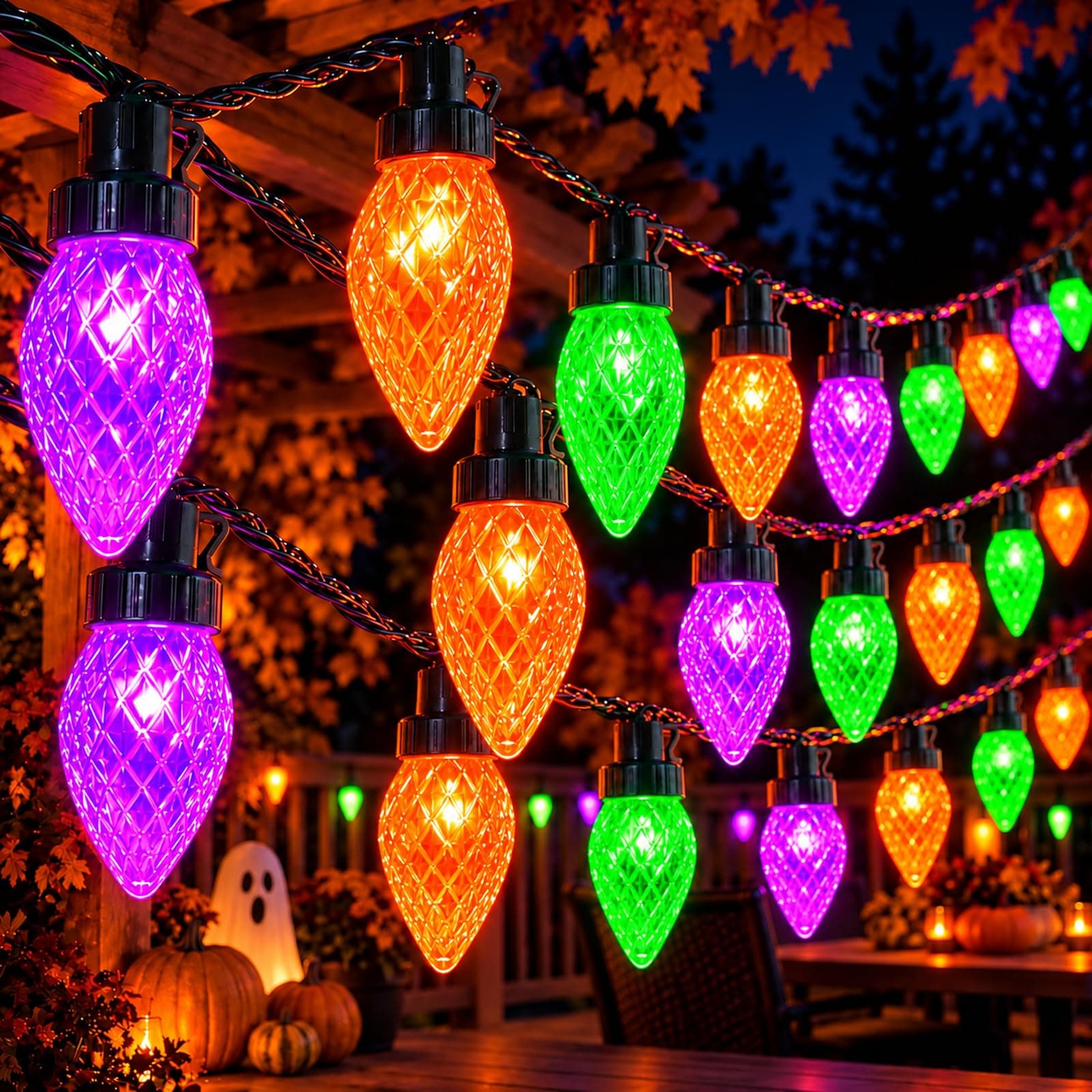 2PK 100LED 86FT Linkable C9 Halloween Lights Outdoor Indoor | Waterproof Twinkle String Lights, Orange Purple & Green Fairy Lights Plug in with 13 Modes & Timer for Halloween Decorations
