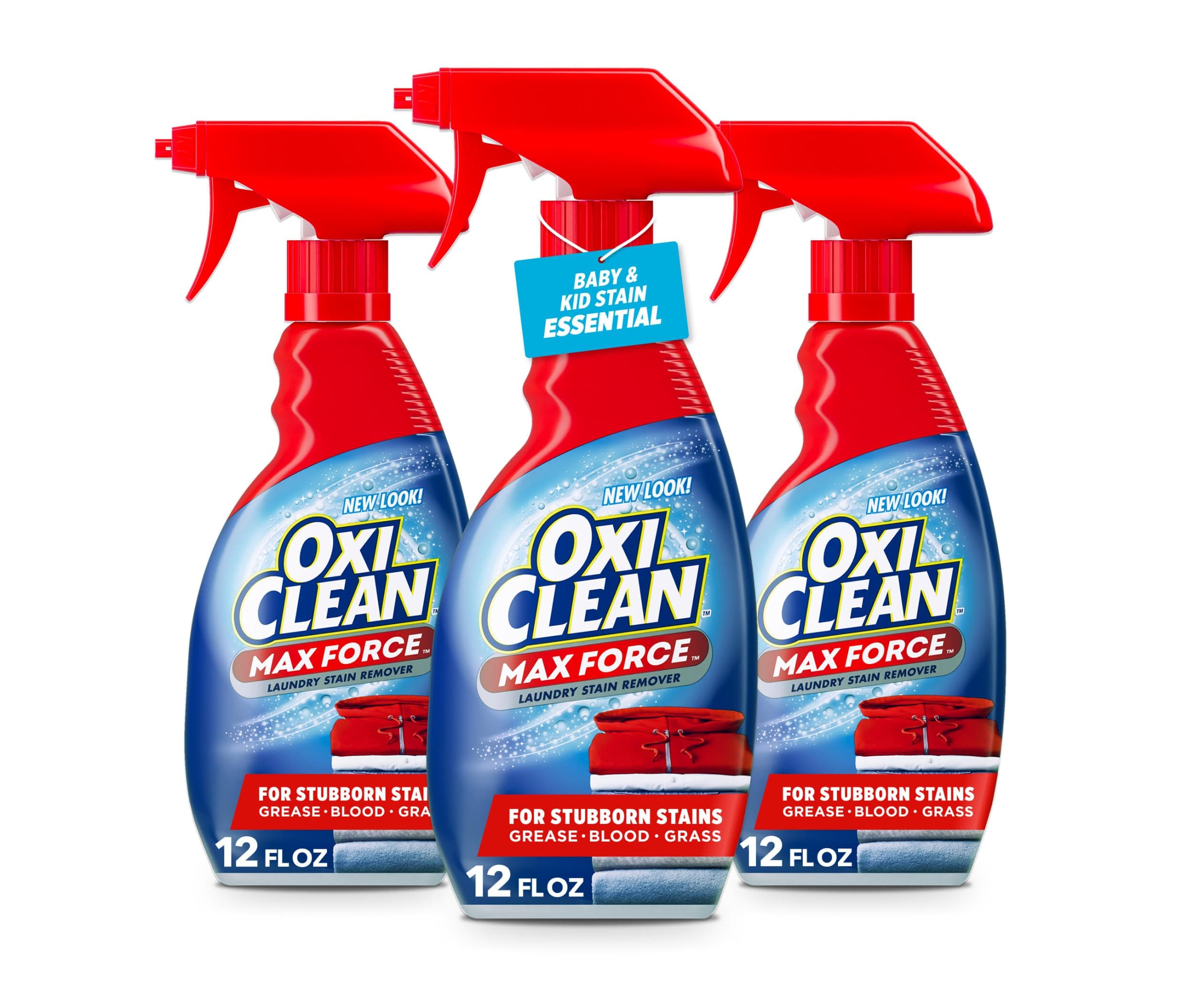 OxiClean Max Force Laundry Stain Treater Spray, 12 Fl Oz (Pack of 3) | Spray Now Wash Later, Kids and Baby Stain Remover, Fights Baby Food & Juice Stains, Color-Safe, Bleach-Free