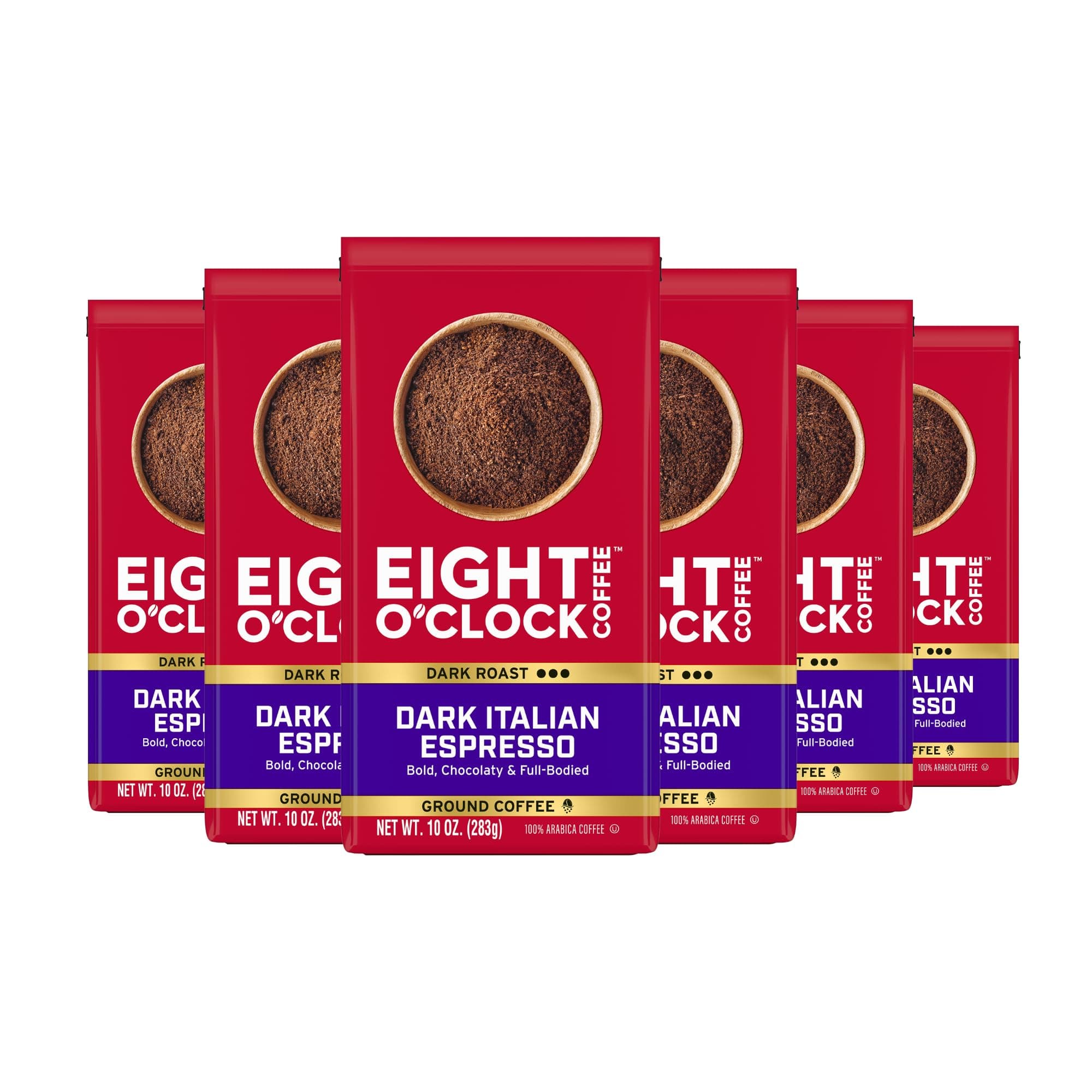 Eight O'Clock Coffee, Dark Italian Espresso, Dark Roast Ground Coffee, 10 Ounce, Pack of 6, Bold & Chocolaty