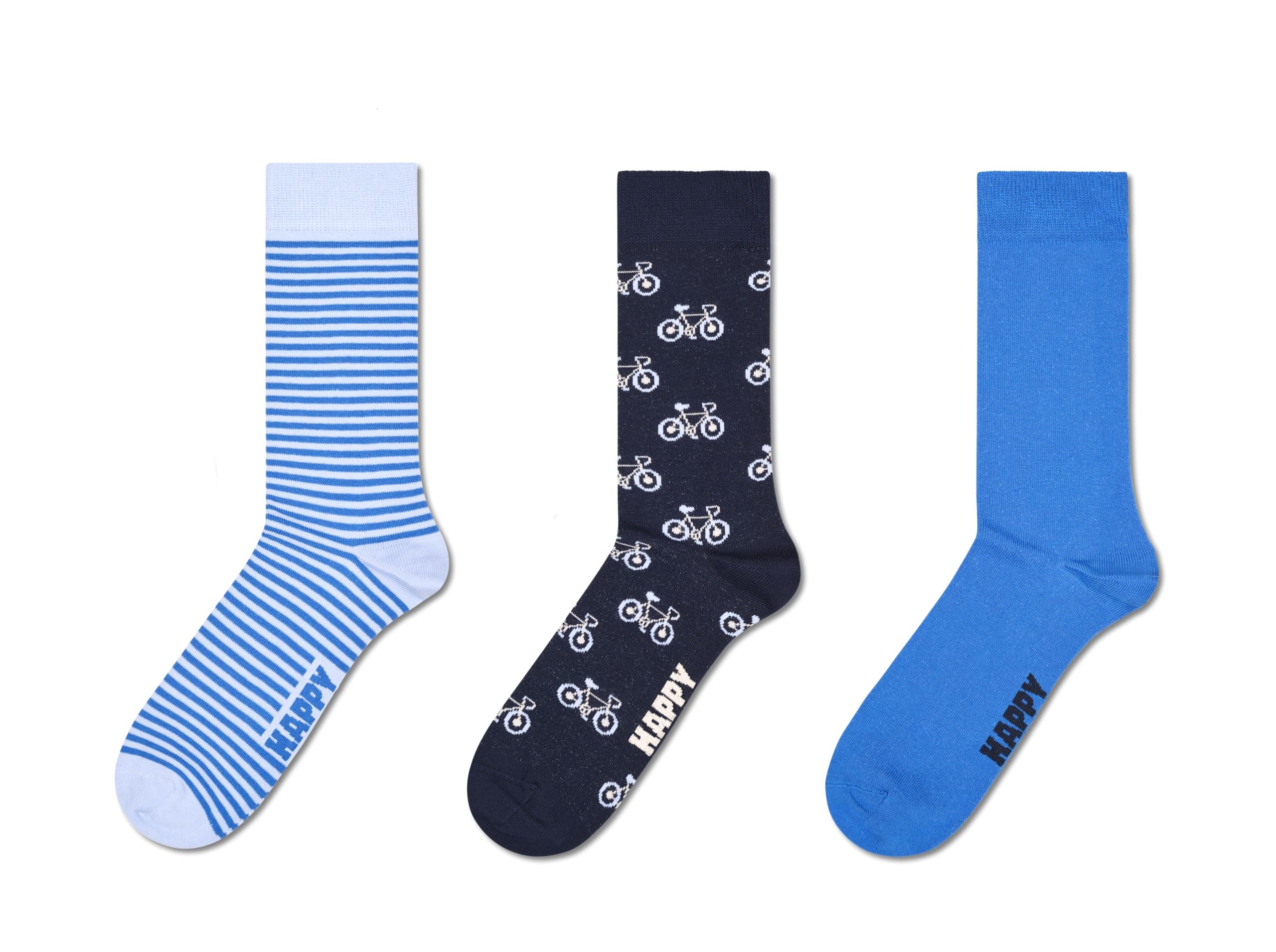 Happy Socks 3-Pack Bicycle Socks, Blue, M/L