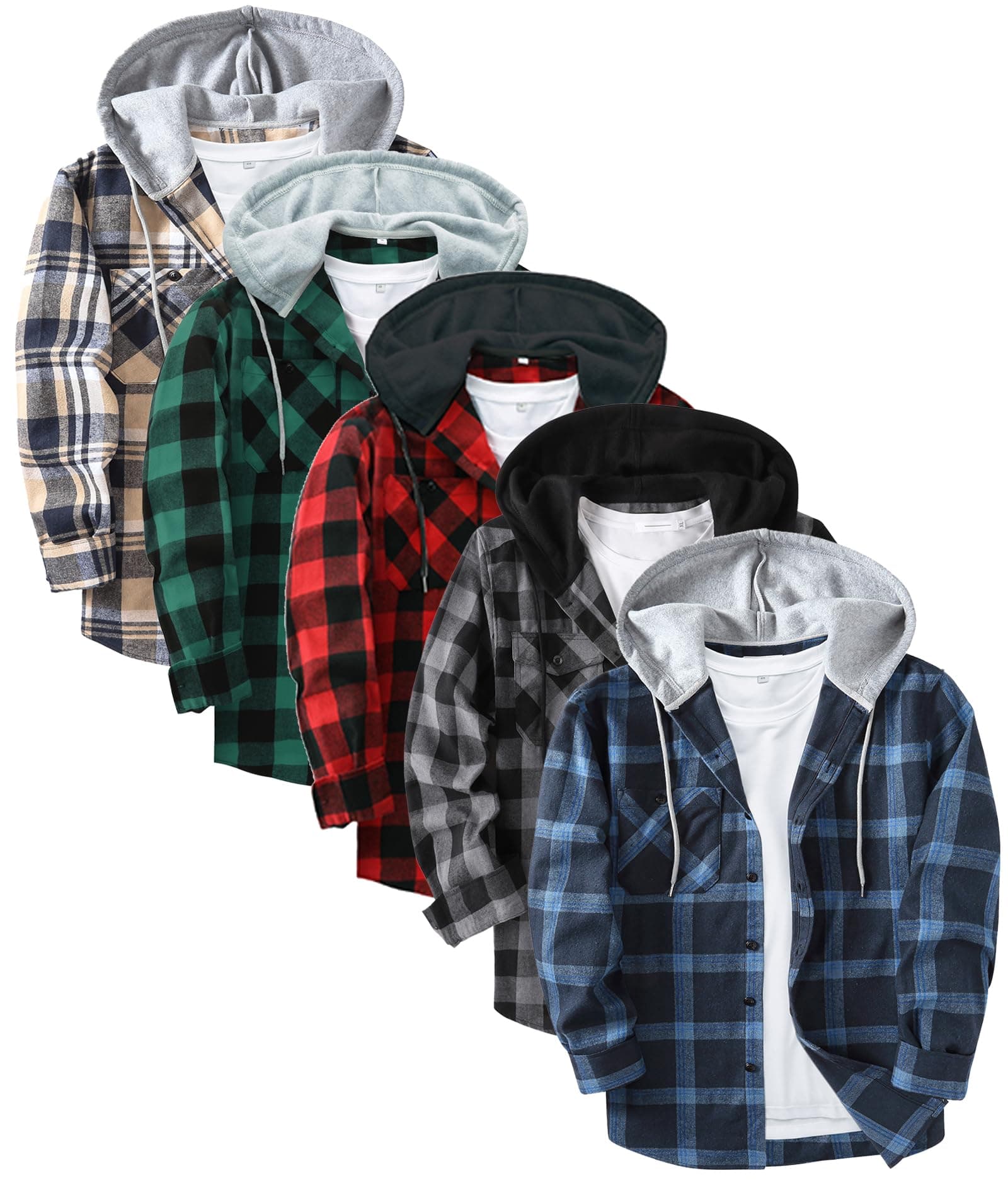 SWISSWELL 5 Pack Hooded Flannel Shirt for Men Plaid Hoodie Casual Loose Fit Long Sleeve Fall Stylish Shirt Jacket
