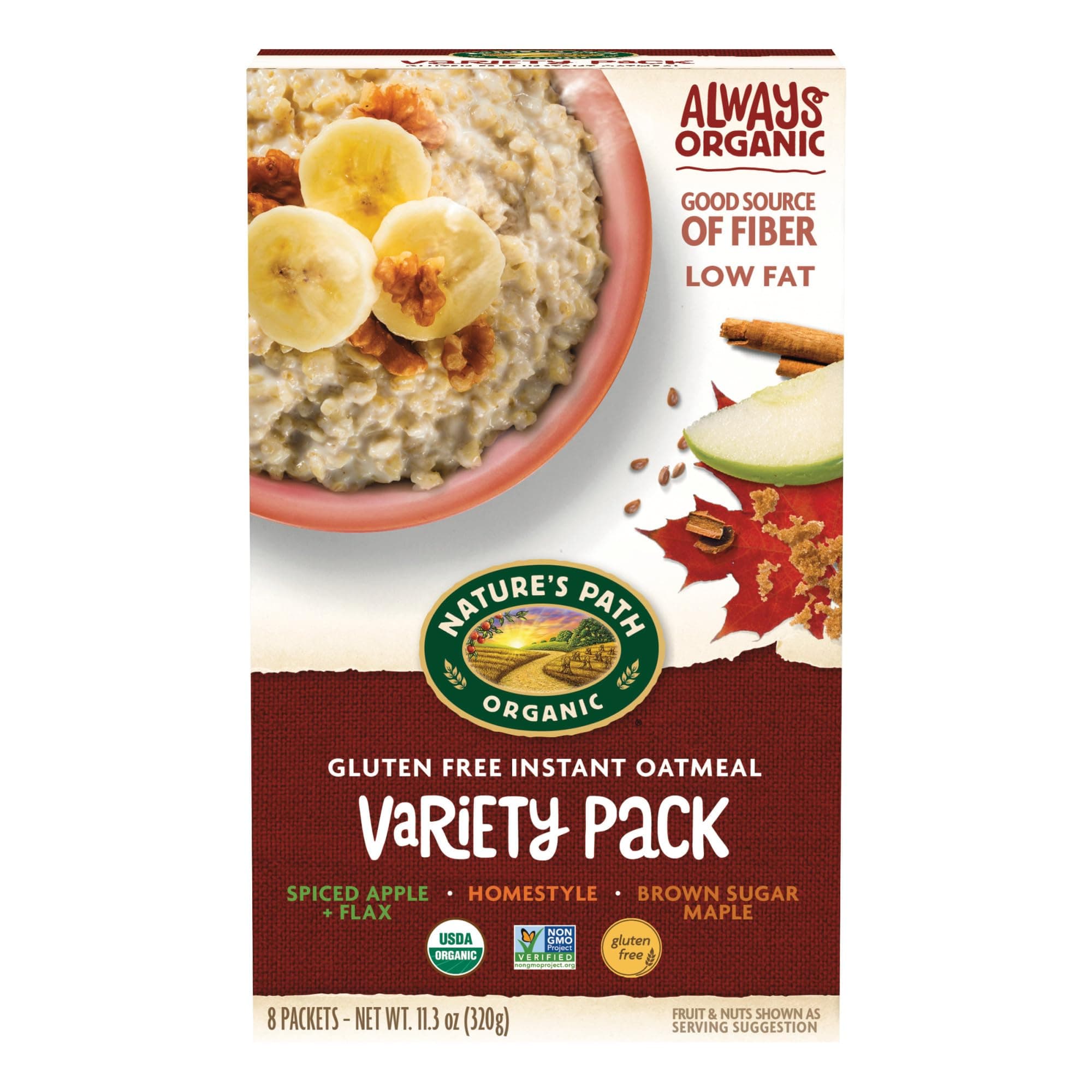 Nature's Path Organic Gluten Free Oatmeal Variety Pack, 11.3 oz (Pack of 6) | 4 Flavors of Gluten-Free Oatmeal: Brown Sugar Maple, Spiced Apple + Flax, Homestyle