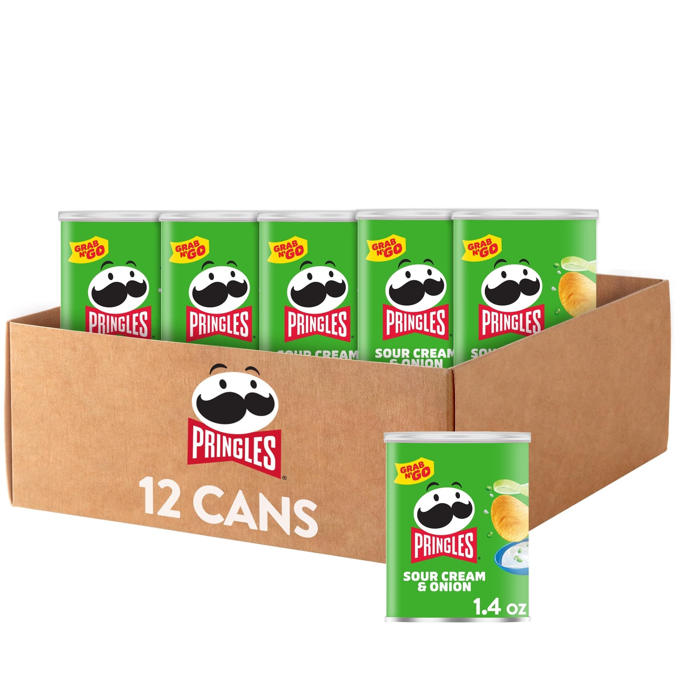 Pringles Potato Crisps Chips, Lunch Snacks, Office and Kids Snacks, Grab N' Go, Sour Cream and Onion (12 Cans)