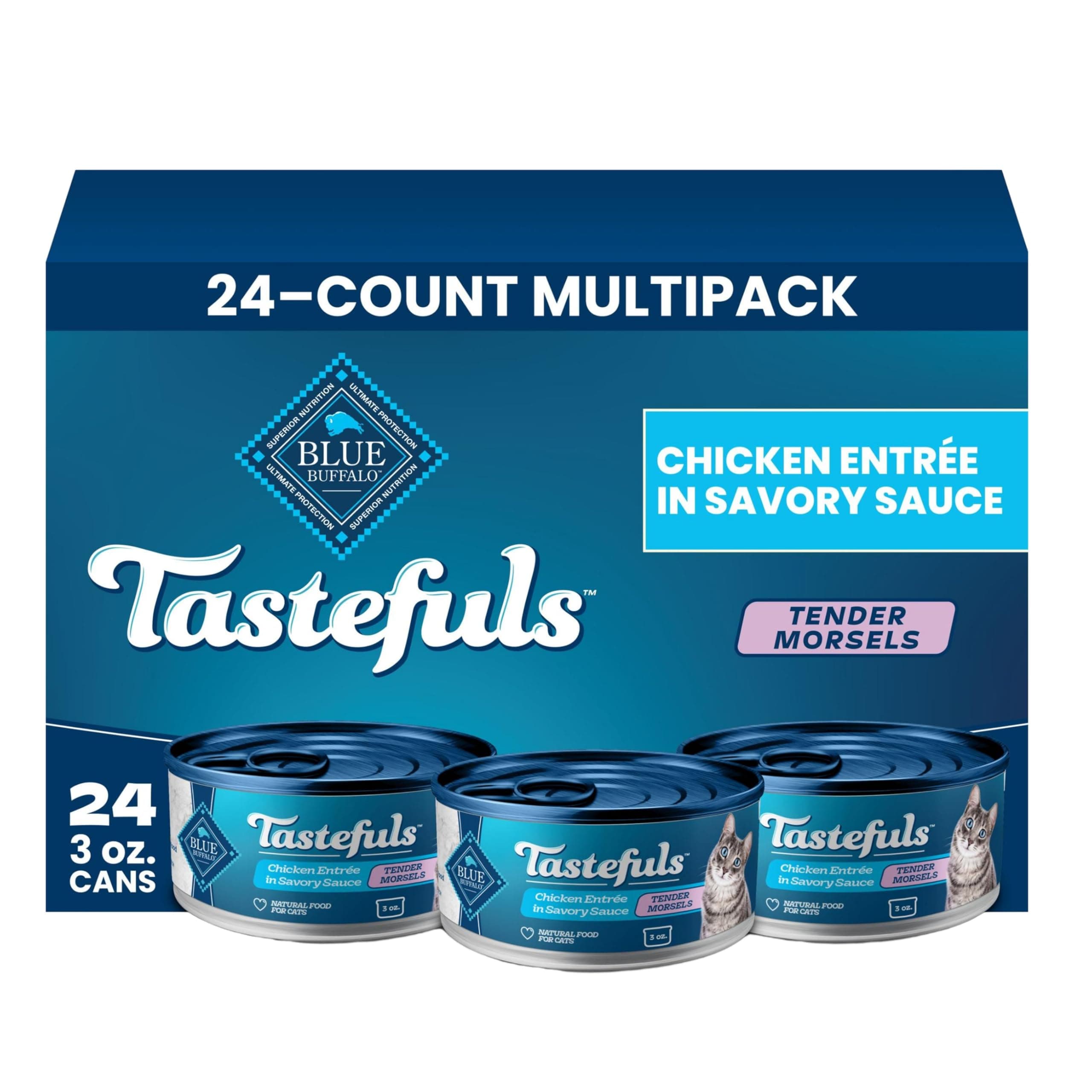 Blue Buffalo Tastefuls Chicken Tender Morsels Wet Cat Food, 3 oz, 24 ct | Real Chicken First, Tender Morsel Texture, No Chicken By-Product, Corn, Wheat, or Soy