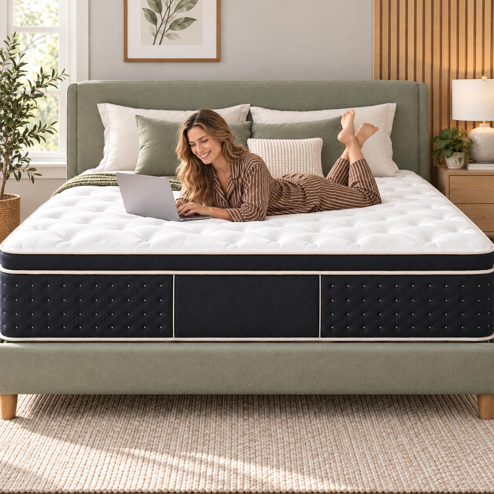 King Hybrid Mattress 12 Inch, Luxury Medium Firm Individual Pocket Spring, Cooling Gel Mattress in a Box, Fiberglass-Free, CertiPUR-US Certified, Memory Foam for Pressure Relief, 365-Night Trial