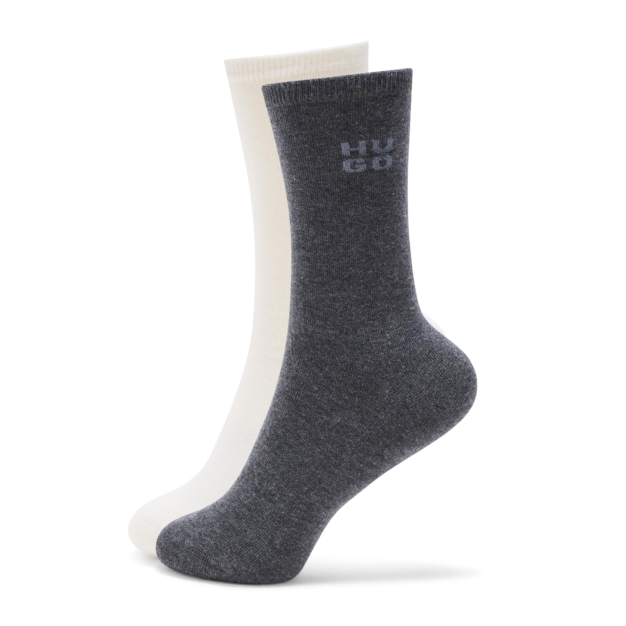 HUGO, 2-Pack Regular Length Logo Socks, Slate Granite/Oat Milk, 6-9