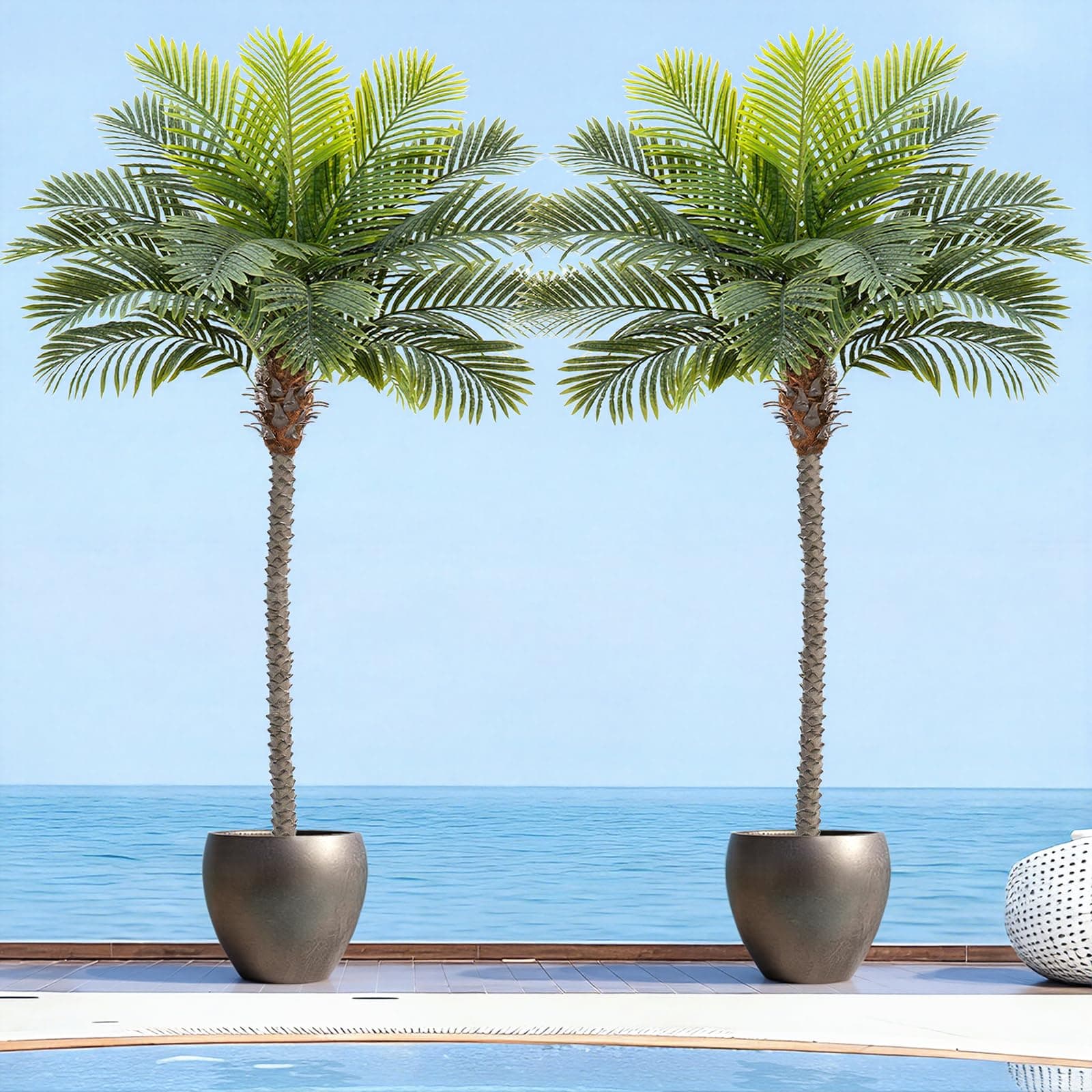 Keeplush 8.5ft Tall Artificial Phoenix Palm Tree for Outdoors Indoor Decor, Large Faux Coconut Silk Palm Tree Tropical Fake Tree Perfect for Outside Patio Poolside Porch Home Office Decor (Set of 2)