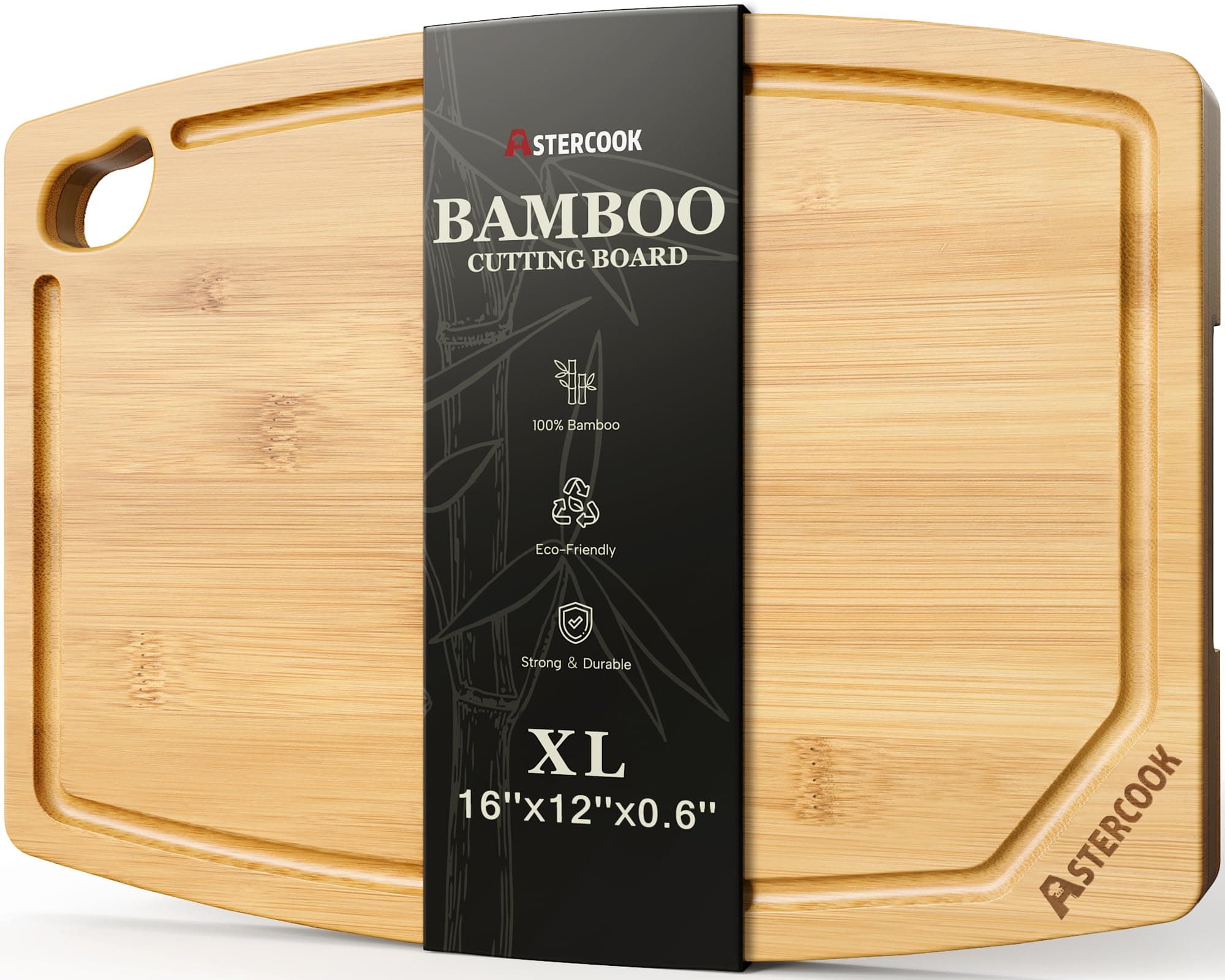Astercook Large Bamboo Cutting Board for Kitchen | Natural Bamboo Cutting Board, 16 x 12 Inch, with Juice Groove and Handle for Kitchen Prep and Serving