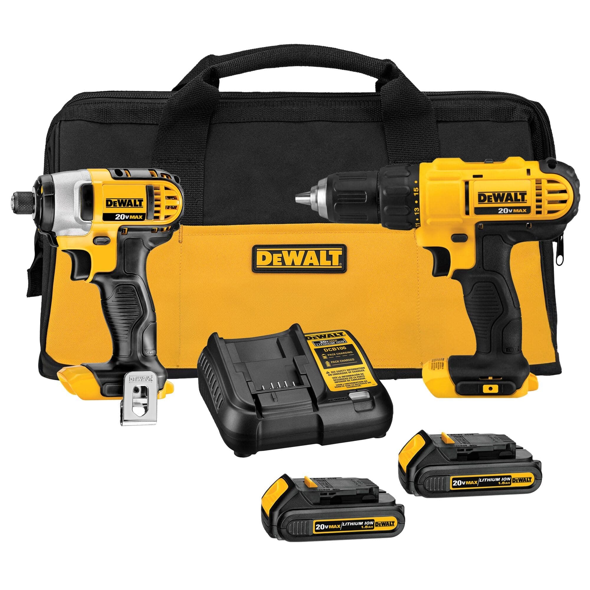DEWALT 20V MAX Drill and Impact Driver (DCK240C2) | Includes 2 Batteries, Charger and Bag (