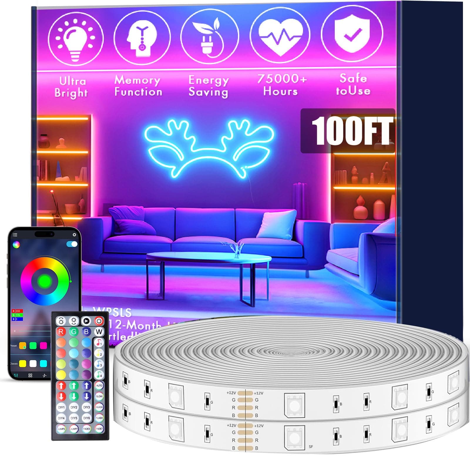 roperry 100FT Outdoor LED Strip Lights, IP68 RGB LED Lights with Remote and APP Control, Outdoor Strip Lights for Pool, Balcony, Roof, Garden, Stairs (1 Roll)