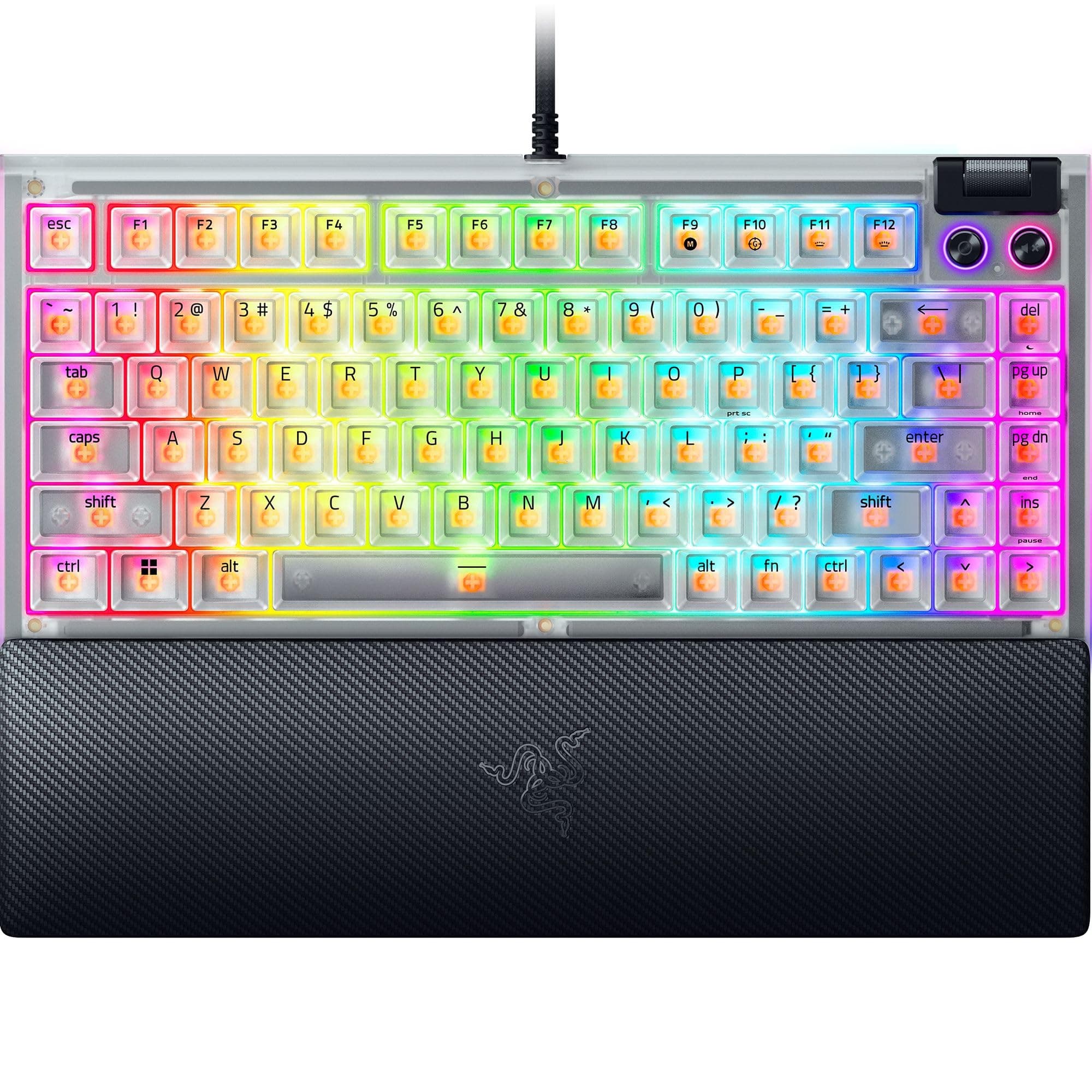 Razer BlackWidow V4 75% Mechanical Gaming Keyboard, Phantom White | Hot-Swappable Design, Compact & Durable, Orange Tactile Switches, Chroma RGB, MF Roller & Media Keys, Comfortable Wrist Rest
