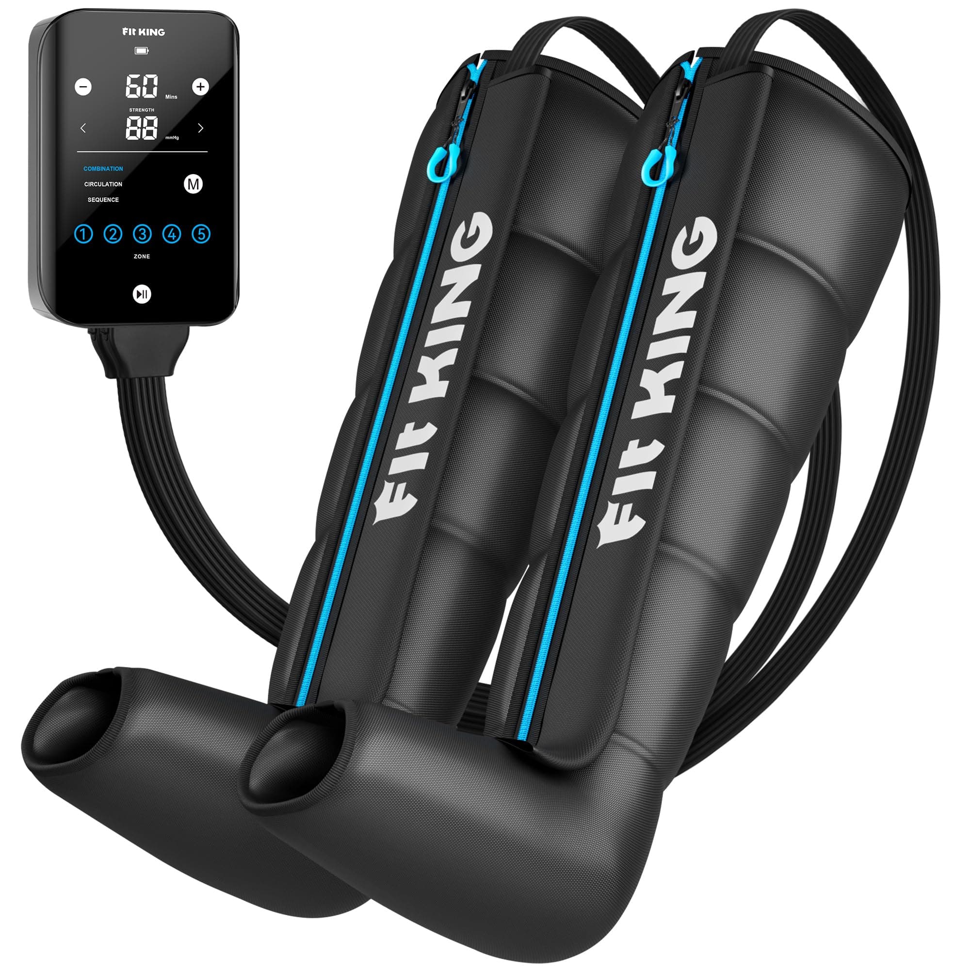 FIT KING Air Compression Recovery System, Cordless 5-Zone Leg Massager | Recovery Boots with 5 Chambers, Customized Zone Massage Optional, FSA-HSA (Medium)