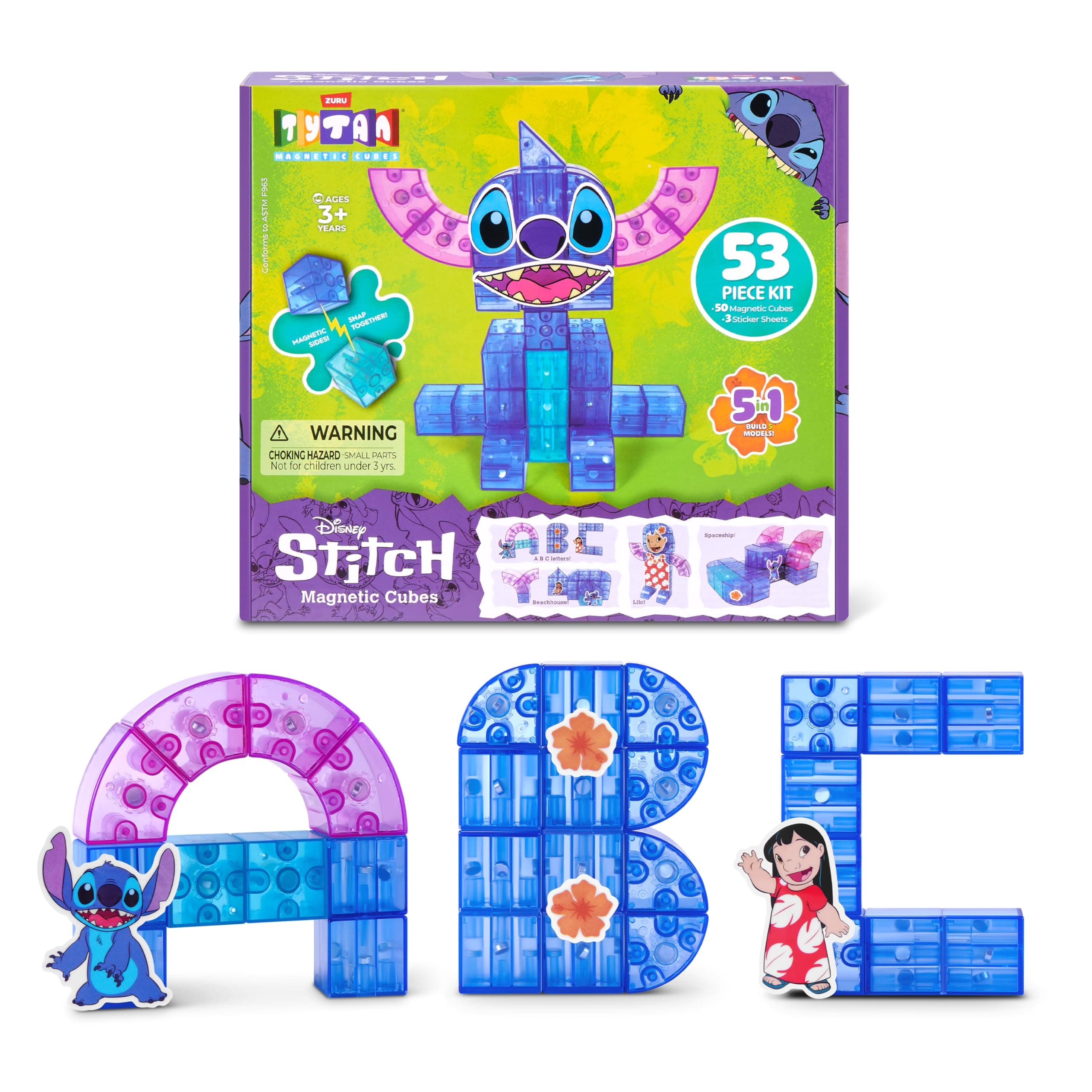 Tytan Official Disney Stitch Magnetic Cube Set by ZURU | Officially licensed Disney Stitch; STEM & Montessori sensory play; stack sturdy 3D cubes; develops motor skills; STEM gift