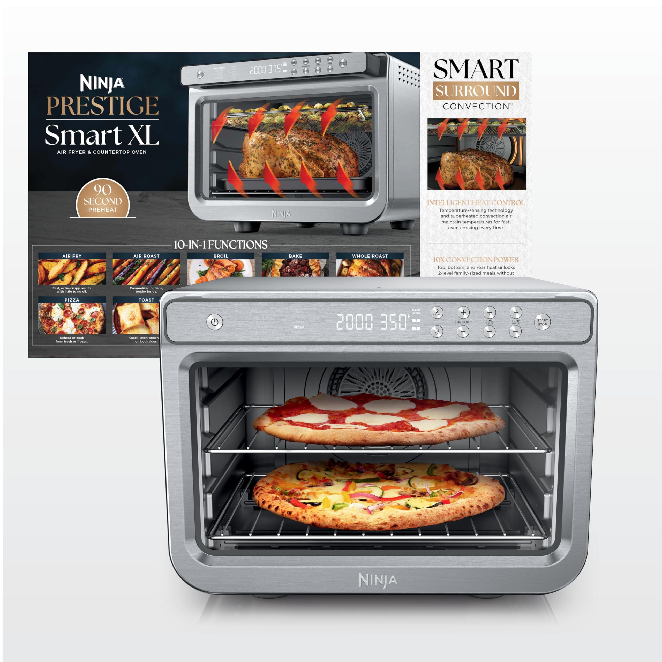 Ninja Prestige Smart XL Countertop Oven, 10-in-1, Stainless Steel, DT501 | Bakes 20 cookies, Fits 12 lb turkey, Air fry, bake, toast, pizza, reheat, 1800W