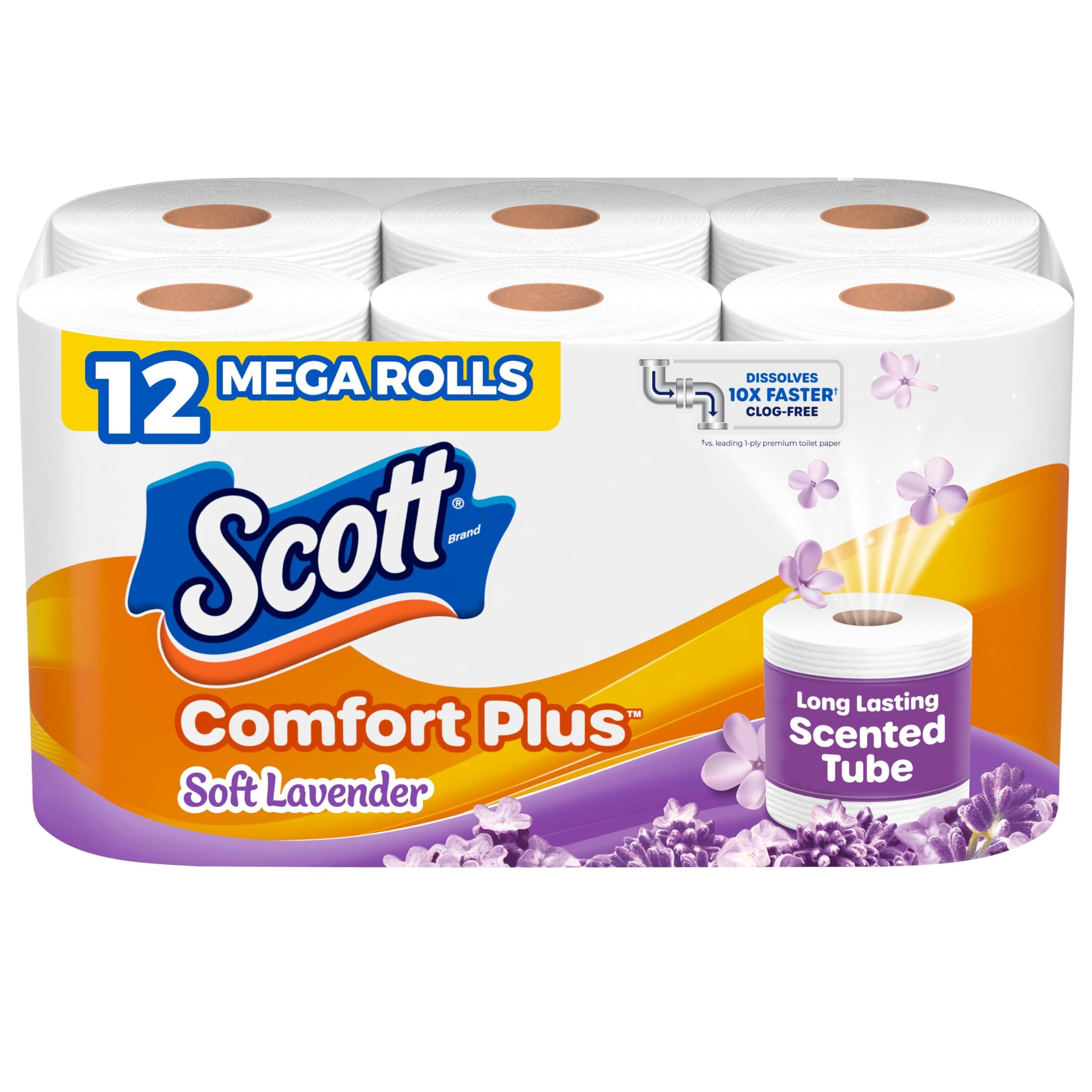 Scott ComfortPlus Scented Tube Toilet Paper, 12 Rolls, 310 Sheets per Roll