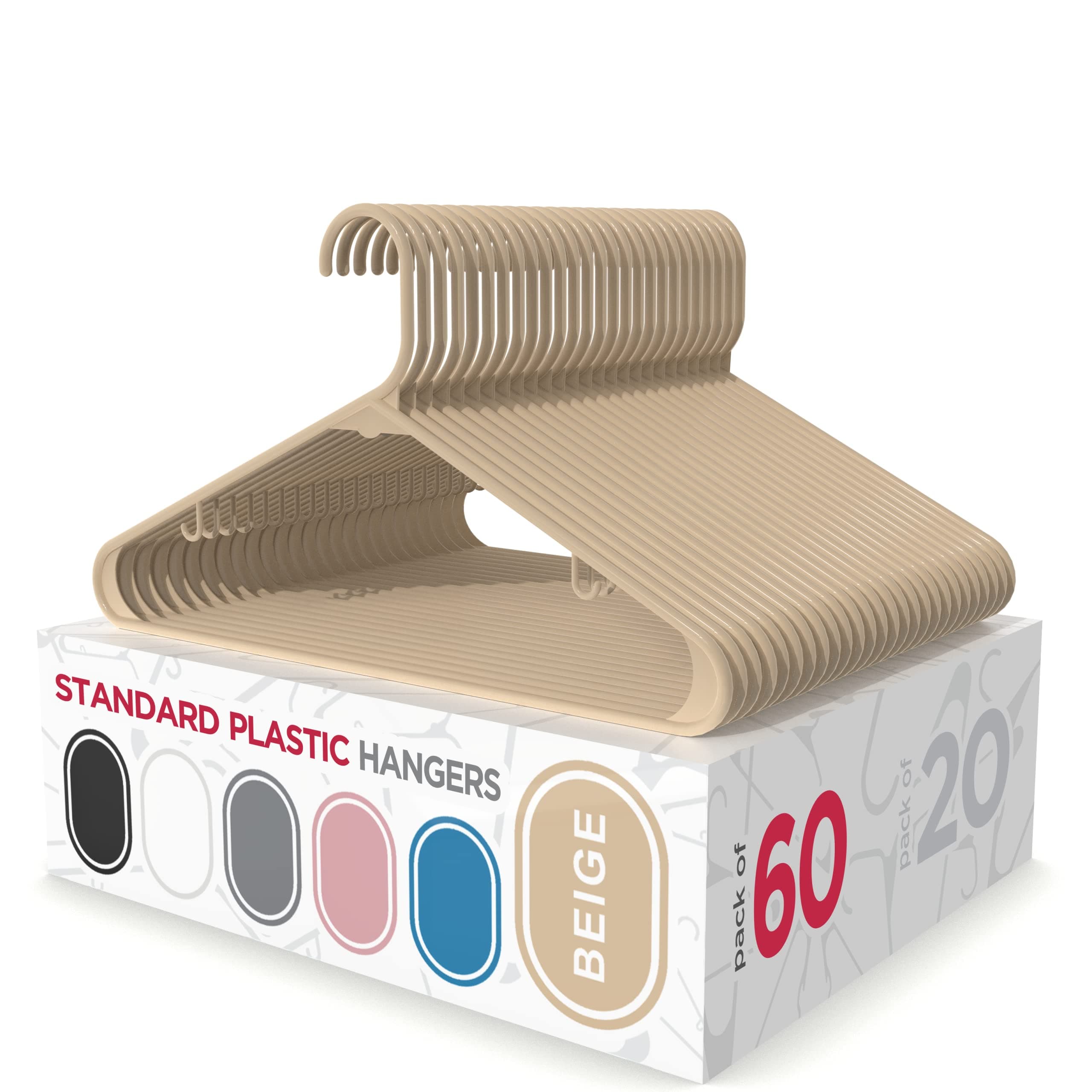 Sharpty Plastic Hangers Clothes Hangers for Clothing, Closet, Coats & Shirts - Durable & Space Saving - for Everyday Standard Use, Room Essentials & Basics - 60 Pack - Beige