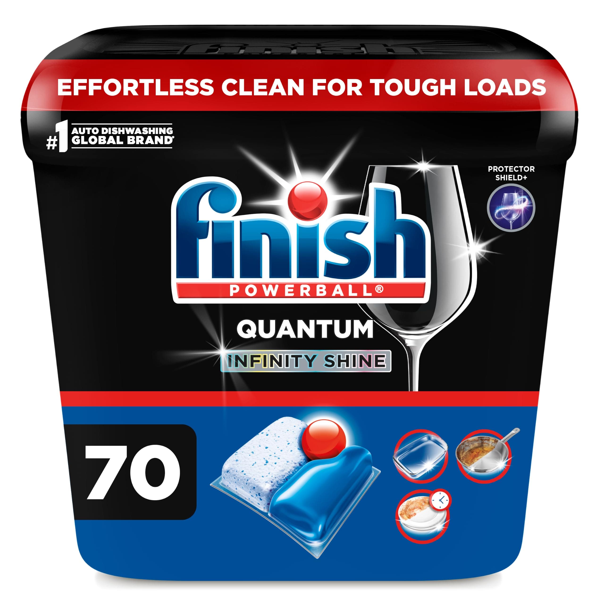 Finish Quantum Infinity Shine Dishwasher Pods, No Pre-Rinse Dishwasher Detergent Soap Removes 24HR Dried-On Stain and Grease, Leaving a Virtually Spotless Shine, 70 Count