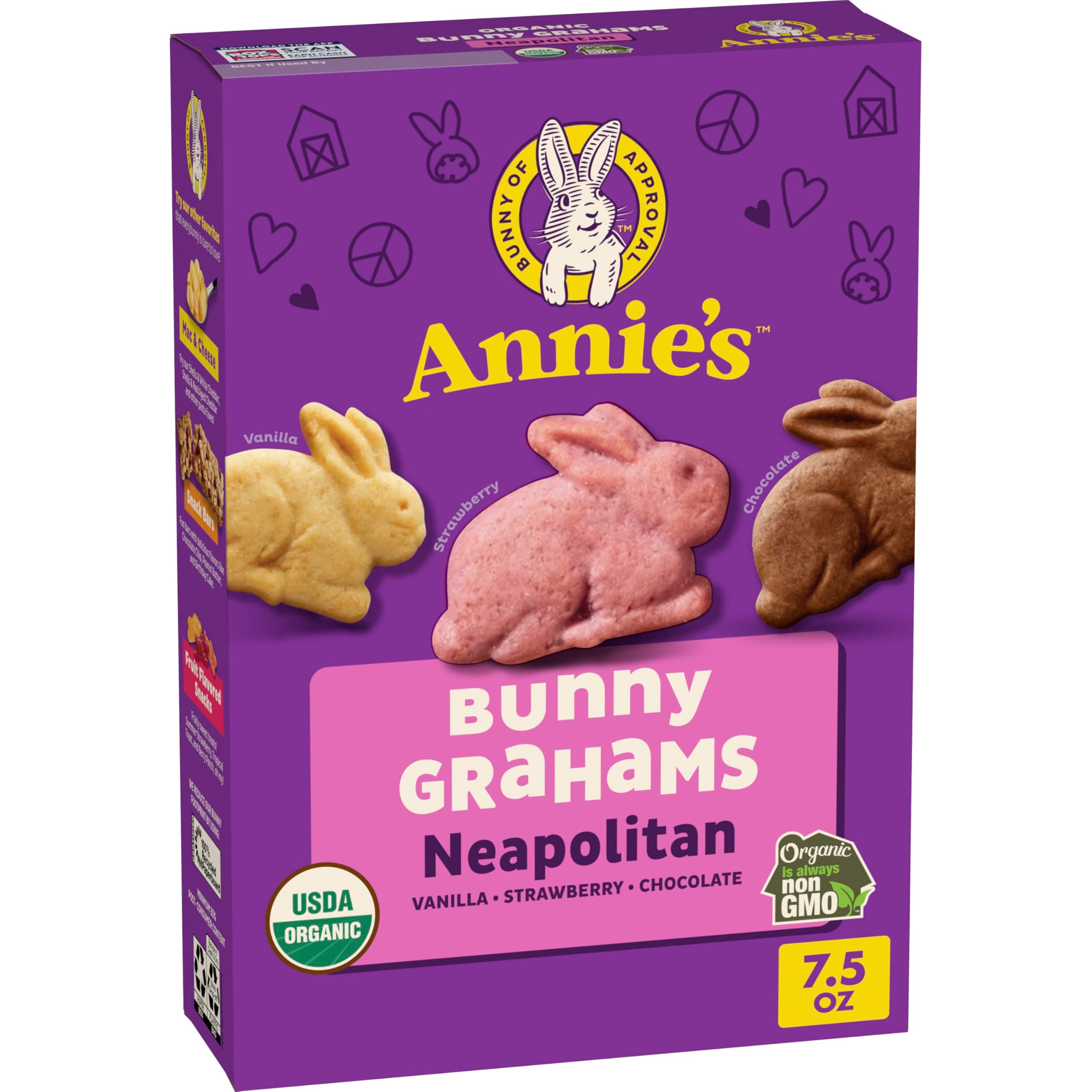 Annie's Organic Neapolitan Bunny Grahams Snack Crackers, Non-GMO, 7.5 oz | Strawberry, Vanilla & Chocolate Flavors, No Artificial Flavors or Synthetic Colors, No High-Fructose Corn Syrup