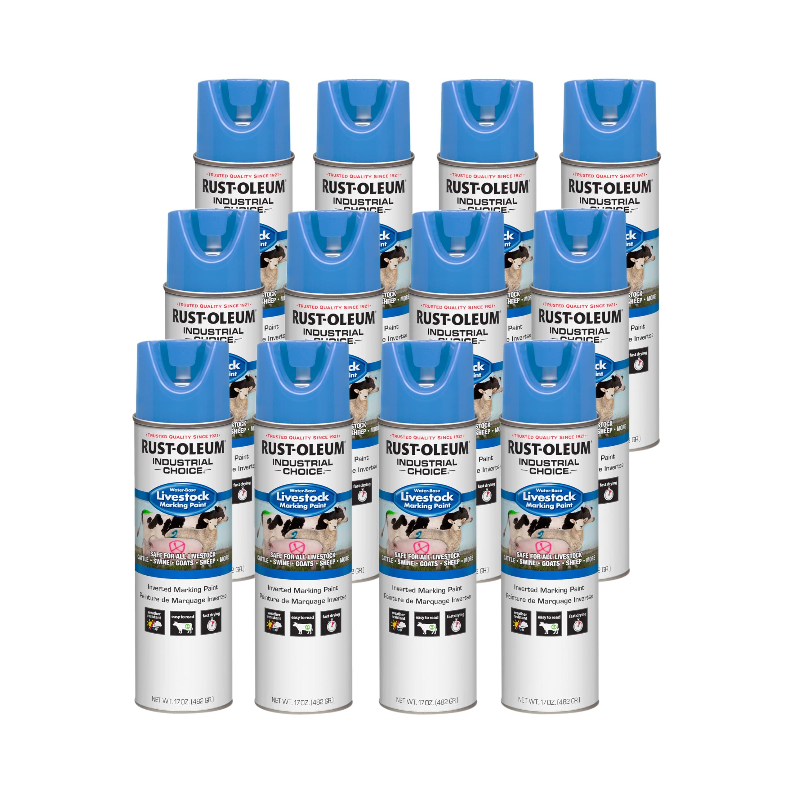 Rust-Oleum Livestock Marking Spray Paint, Fluorescent Blue | 17oz livestock marking paint. Safe temporary marking for cattle, hogs & sheep; bright fluorescent, weather-resistant, easy.