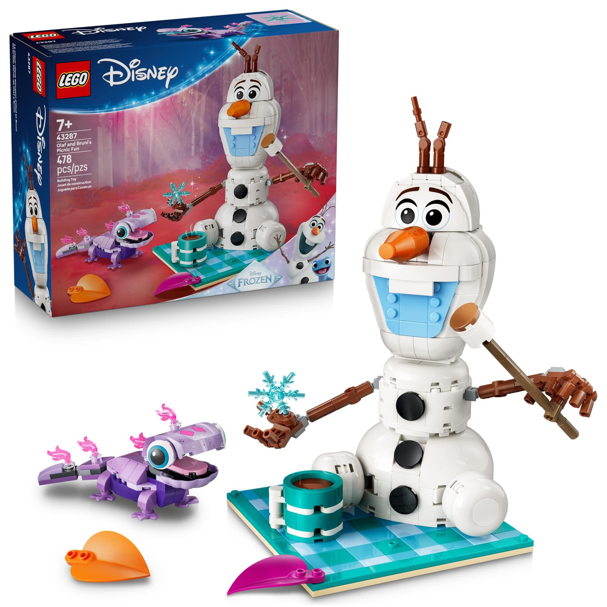 LEGO Disney Frozen Olaf and Bruni’s Picnic Fun 43287 | Building Toys for Girls & Boys, Ages 7+, Frozen Toys for Pretend Play, Kids Bedroom & Desk Décor, 478 Pieces, Gift for Fans