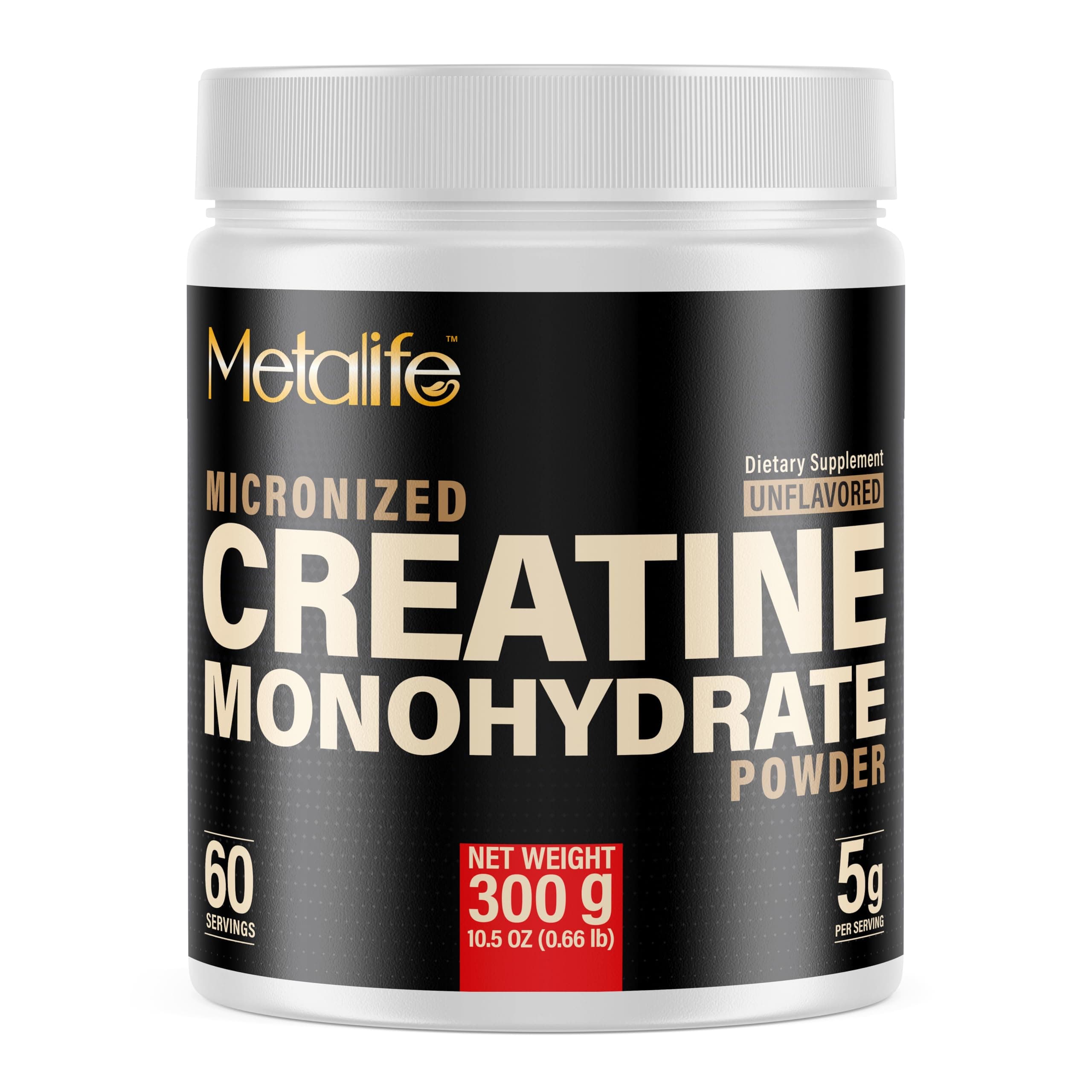METALIFE 100% Pure Creatine Monohydrate Powder 60 Servings, Canada-Made, Micronized Powder, Muscle Growth, Unflavored, Ideal for Athletes & Fitness Enthusiasts, Third Party lab Tested, Vegan, 300 g
