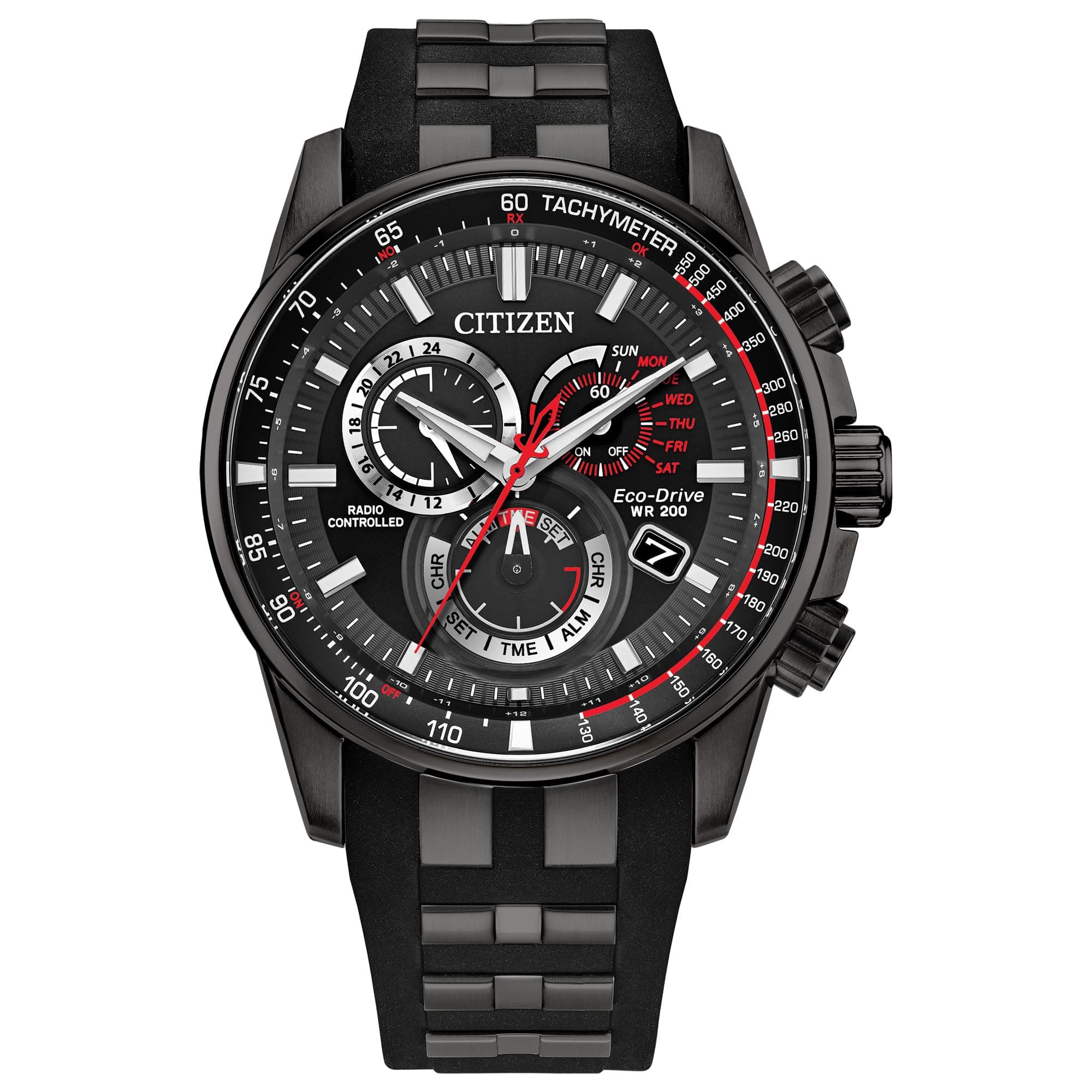 Citizen Men's Eco-Drive Sport Luxury PCAT Watch, Stainless Steel & Polyurethane Strap, Chronograph, Atomic Timekeeping