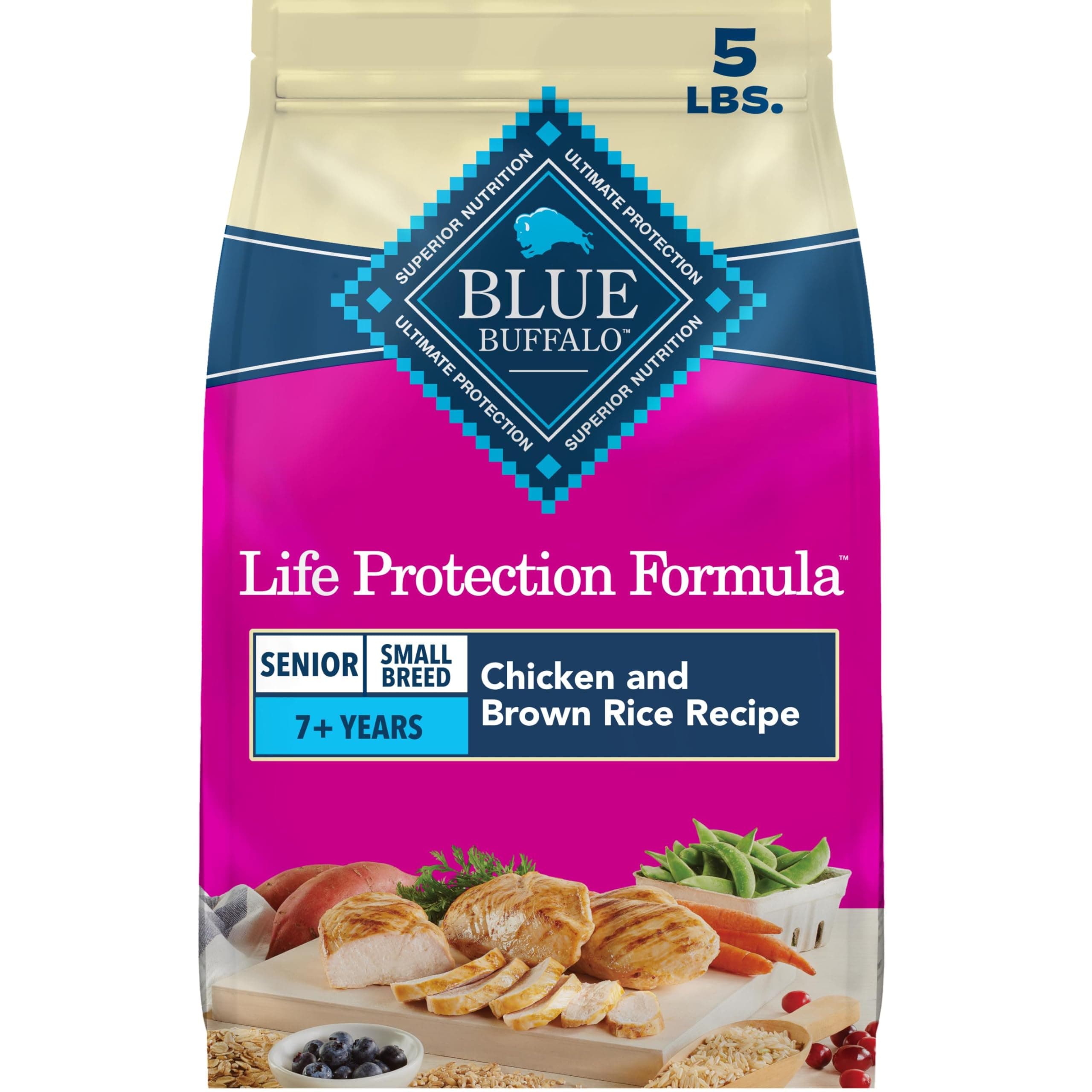 Blue Buffalo Life Protection Formula Chicken Small Senior Dog Food, 5 lb | Real Chicken #1 Ingredient, Glucosamine & Chondroitin for Joint Health & Mobility, Antioxidant-Rich LifeSource Bits