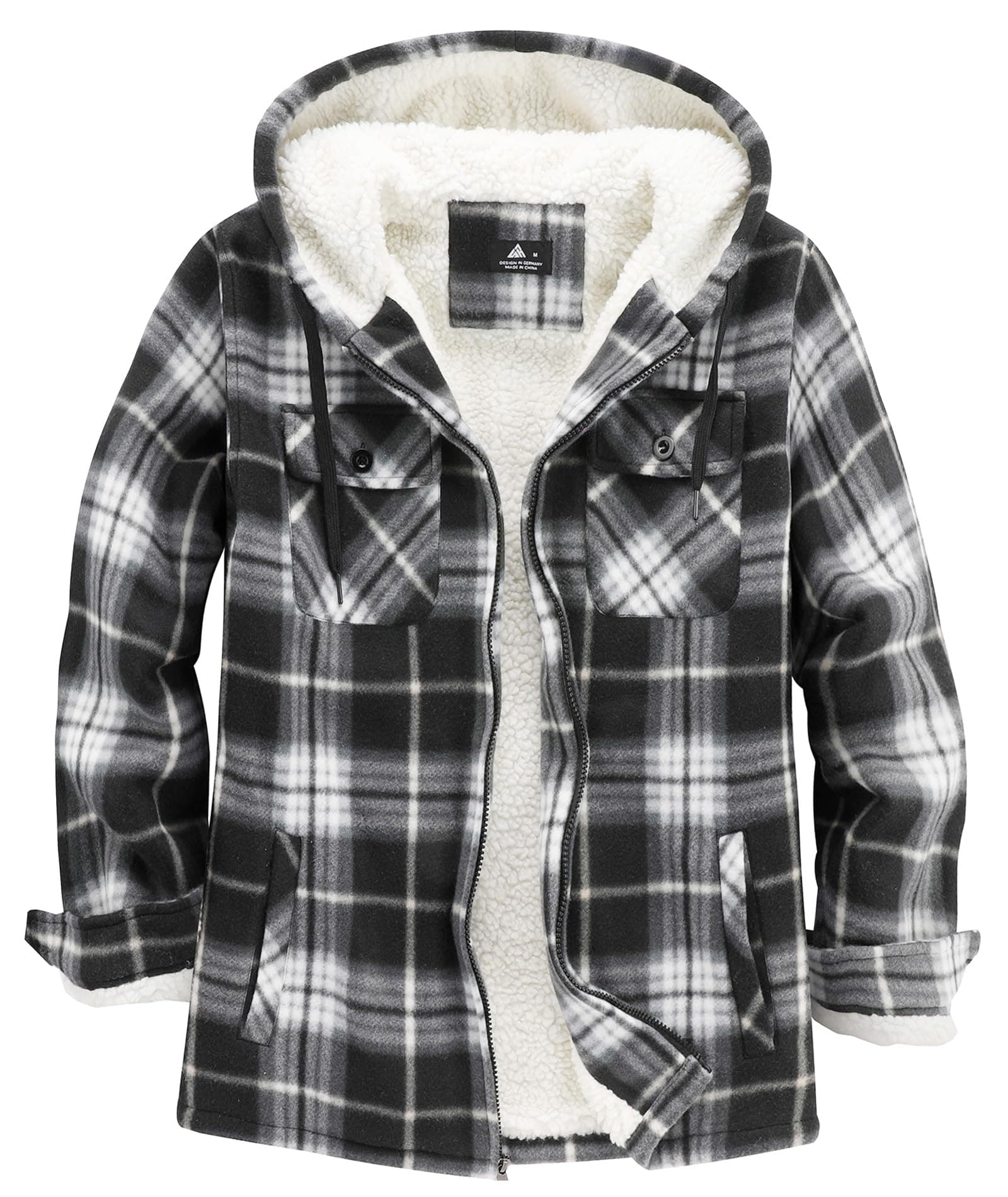 JACKETOWN Mens Flannel Hoodies Plaid Hoodies Winter Zip Up Fleece Jacket Sherpa Fleece Lined Warm Flannel Jacket Coat