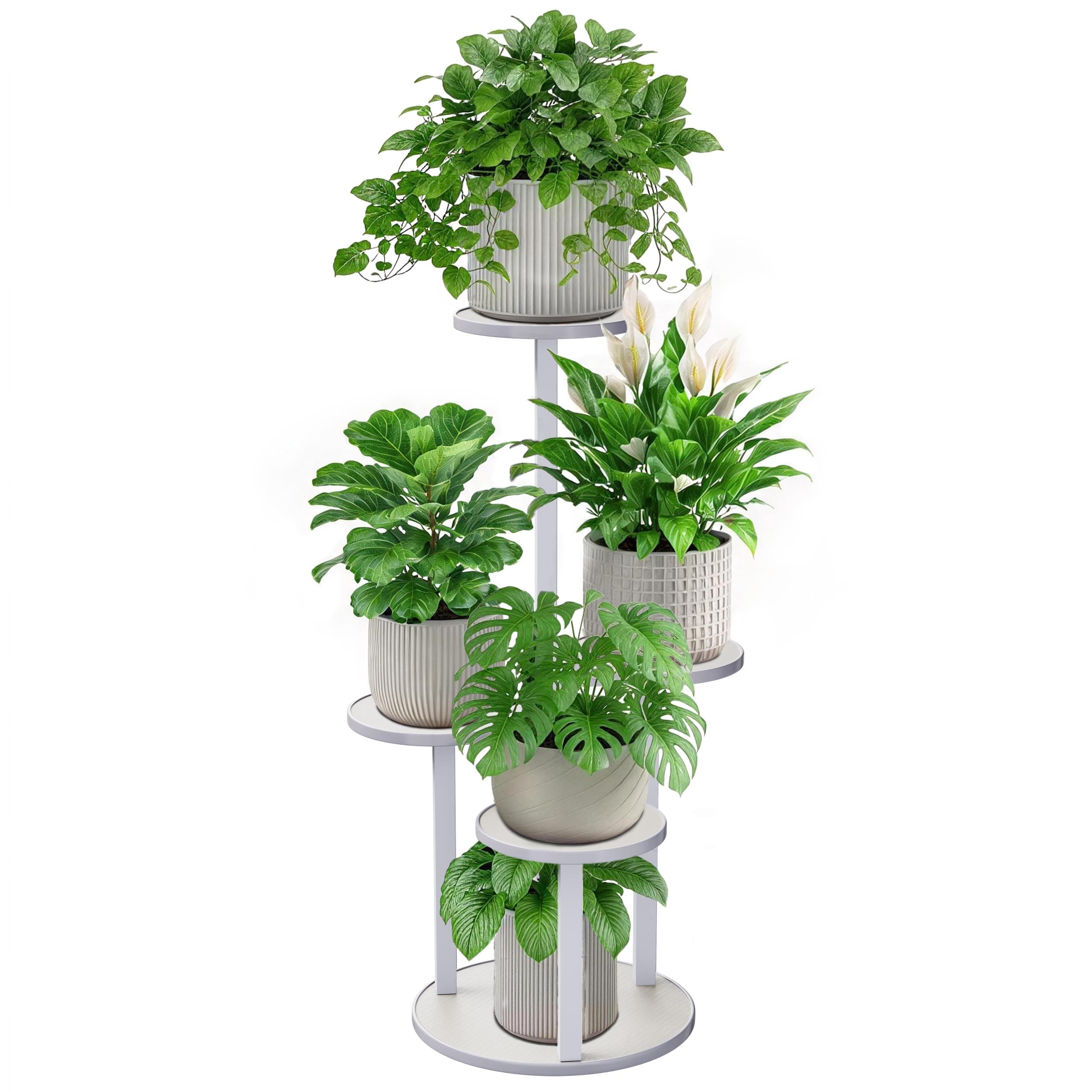 HETTHI 5 Tier Corner Plant Stand Indoor Metal Wood Plant Stand | 40 LB Per Tier & Raised-Rim Trays, Staggered Plant Shelf Holder Rack for Living Room Bedroom Hallway, Multiple Pots